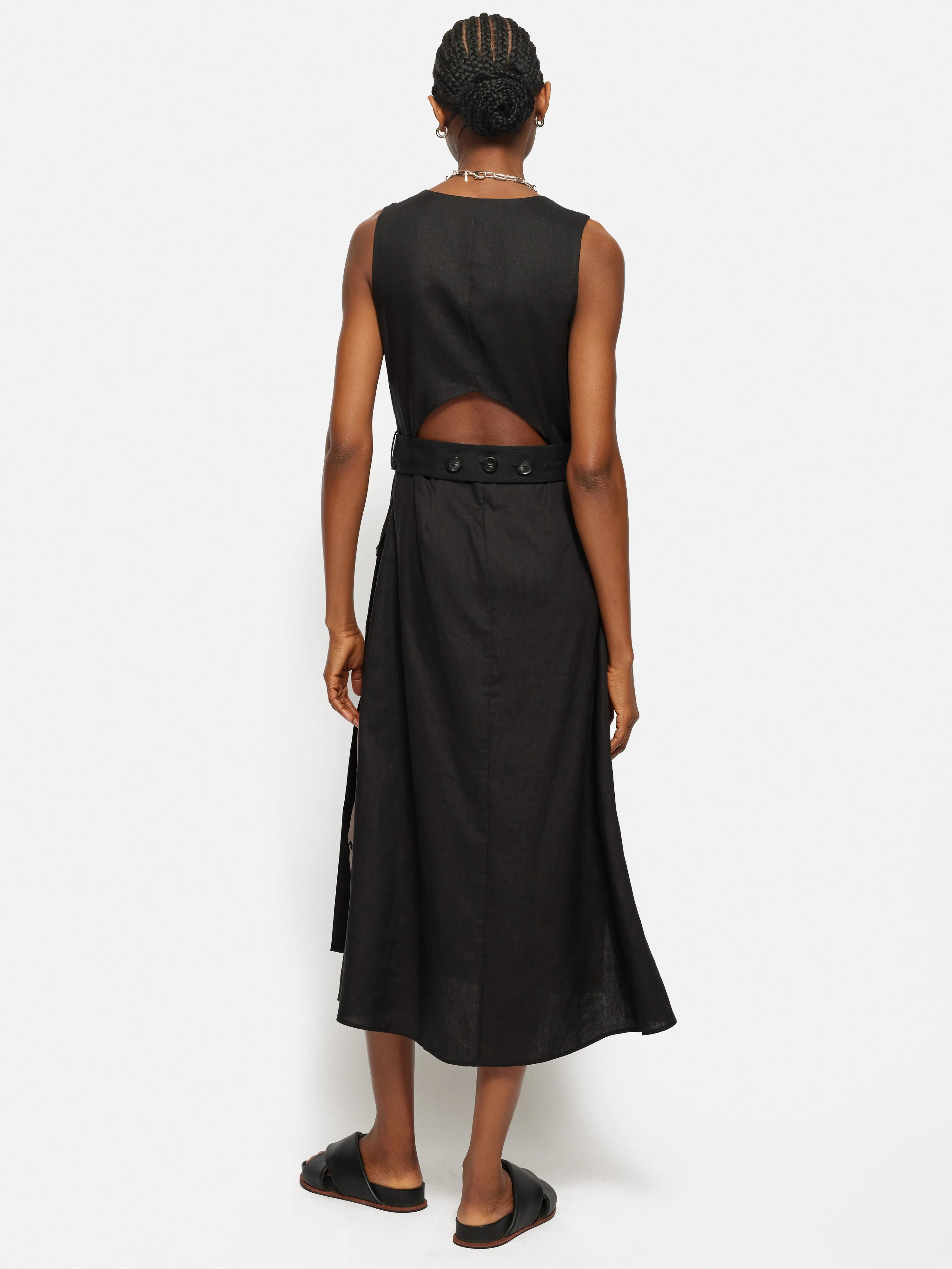 Linen Button Detail Dress | Black sold by Jigsaw product image thumbnail 4