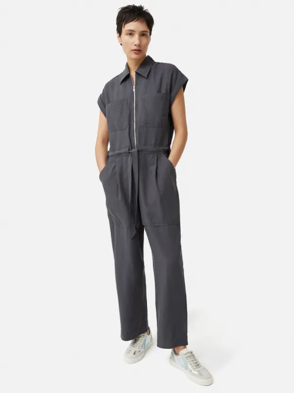 Linen Zip Front Jumpsuit | Dark Grey sold by Jigsaw