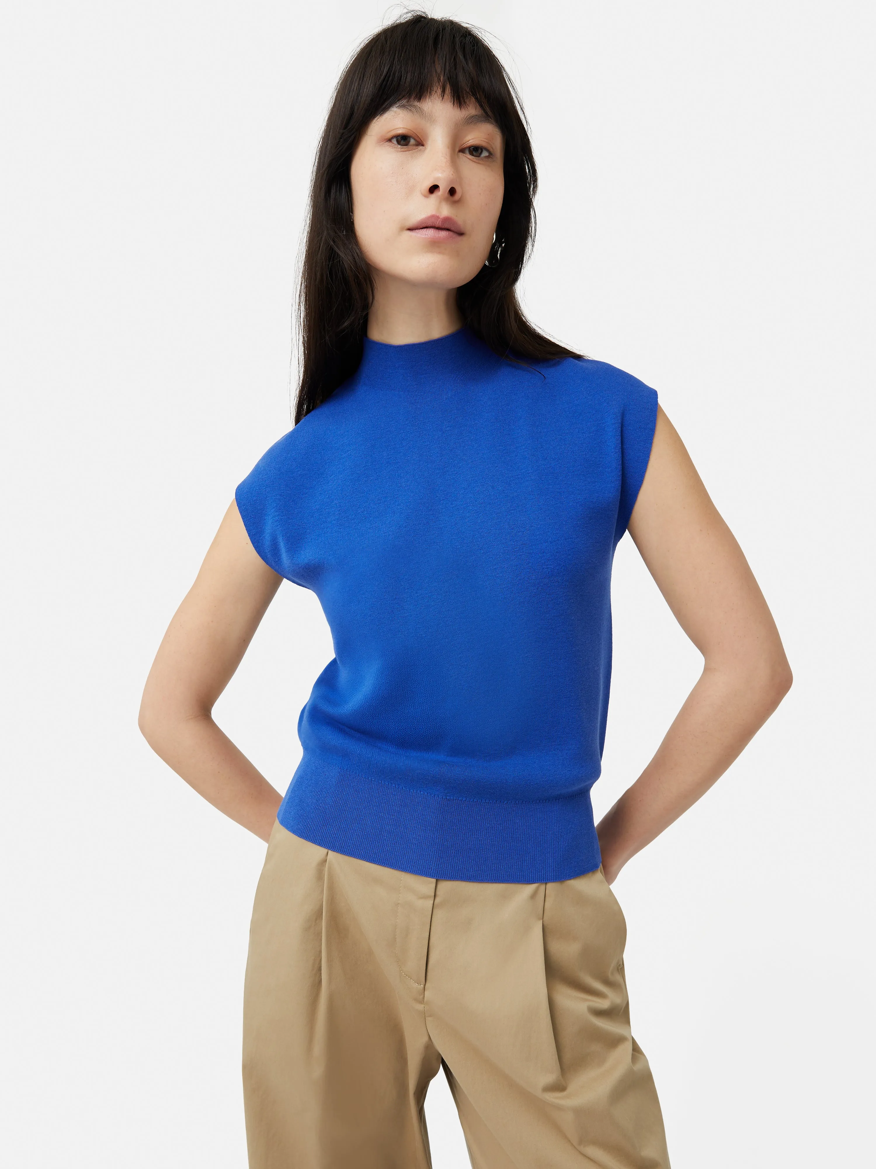 Silk Cotton Cap Sleeve Top | Blue sold by Jigsaw