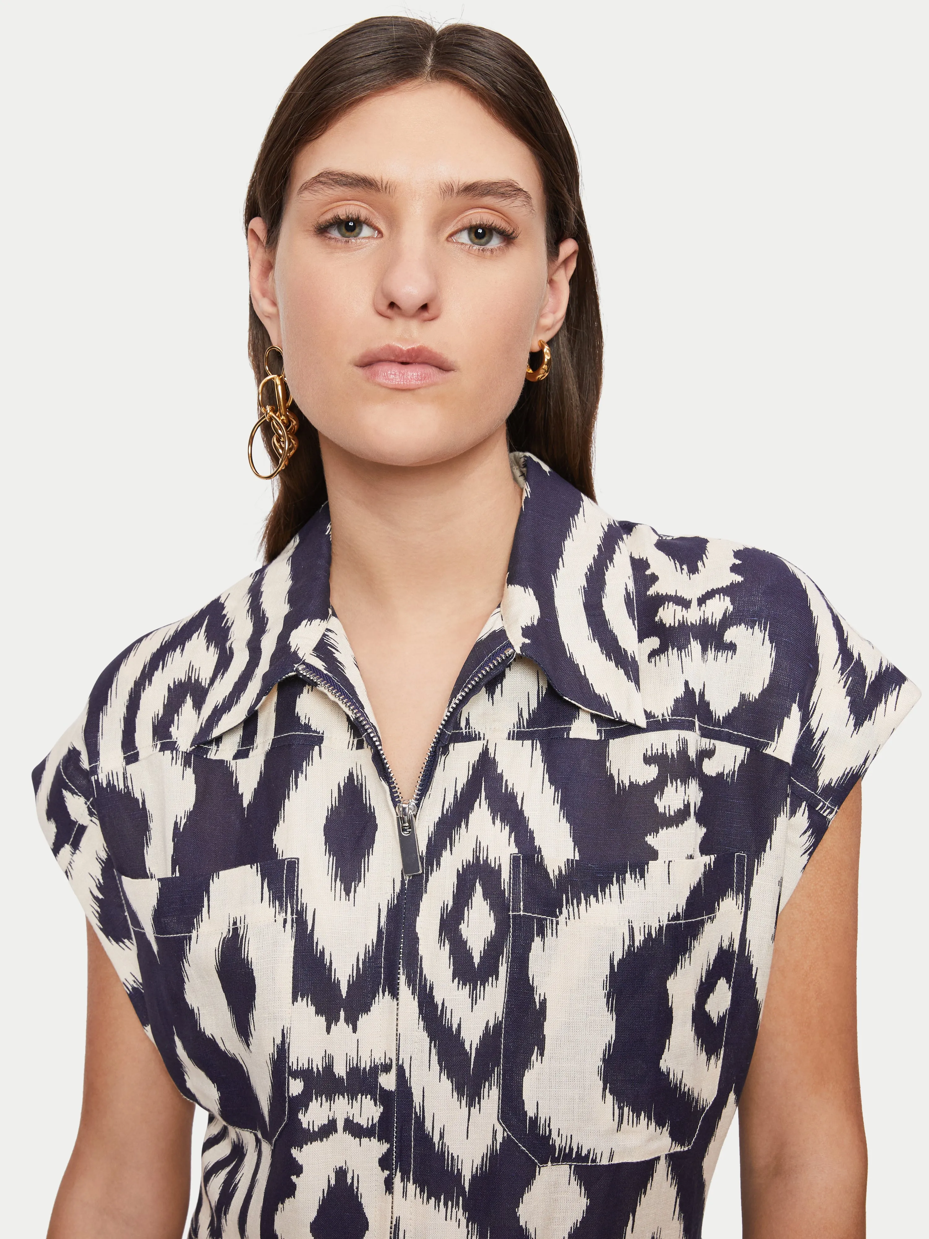 Linen Blend Ikat Jumpsuit | Navy sold by Jigsaw product image thumbnail 2