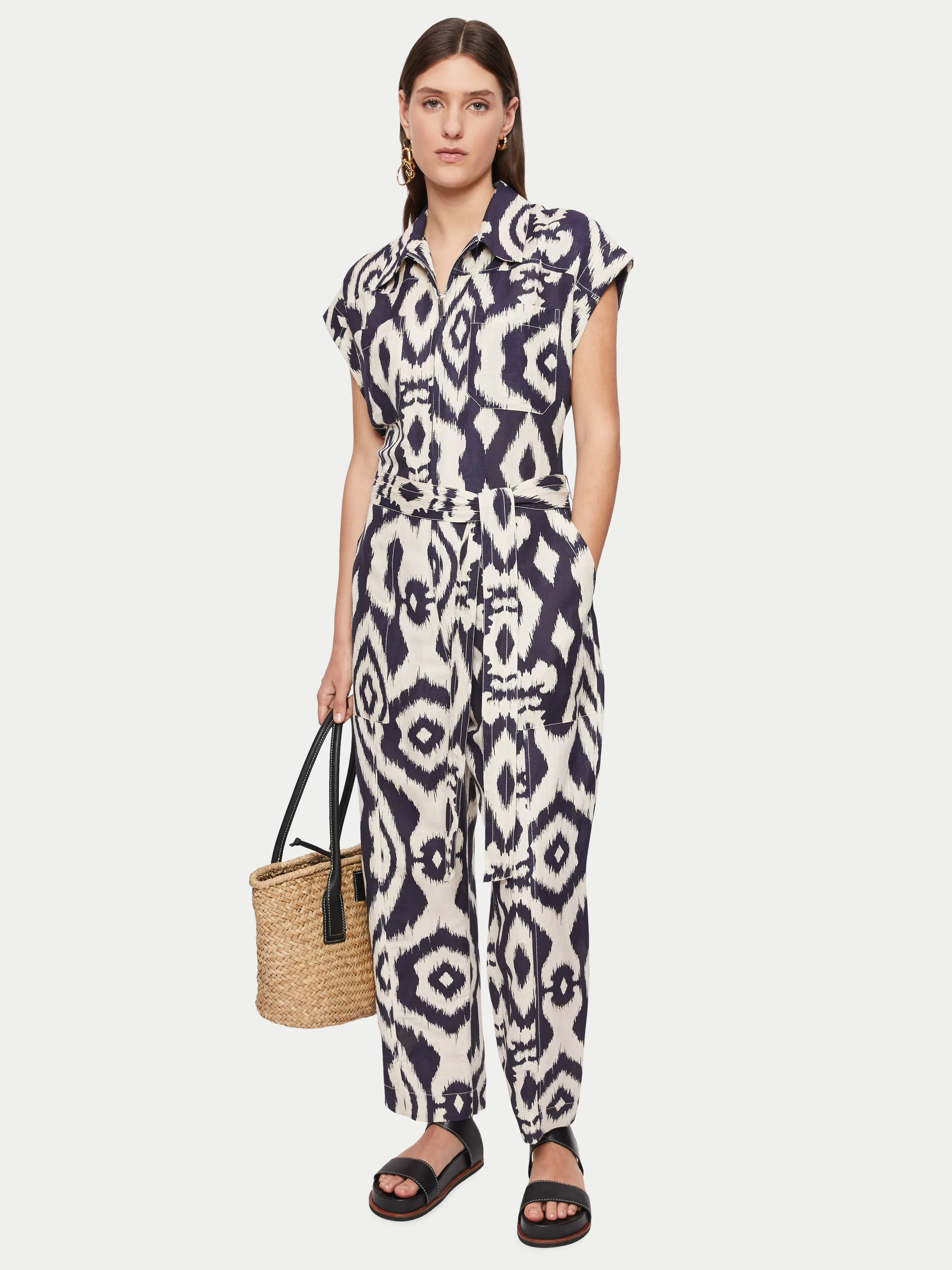 Linen Blend Ikat Jumpsuit | Navy sold by Jigsaw product image thumbnail 3