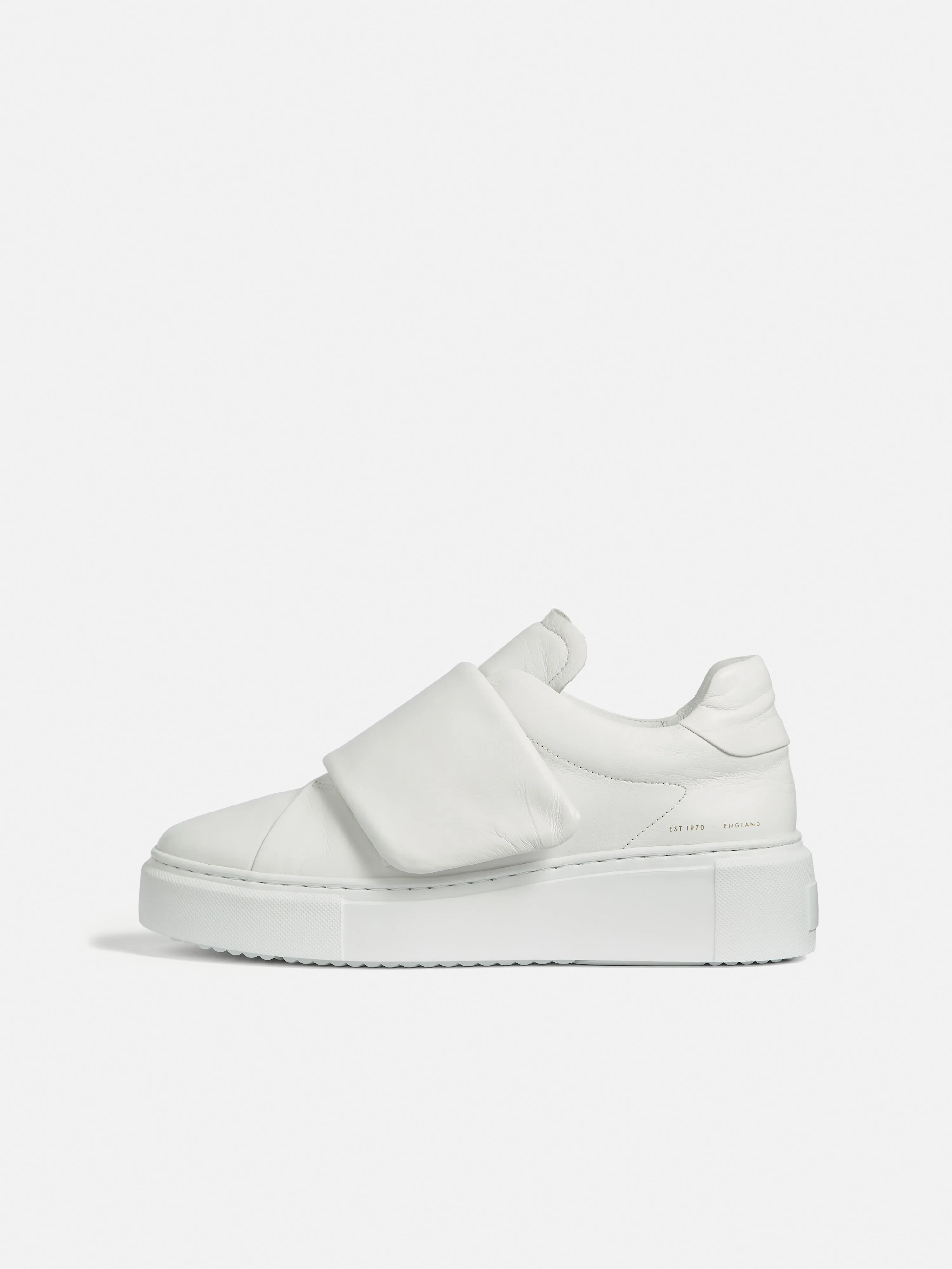 Rento Platform Leather Trainer | White sold by Jigsaw