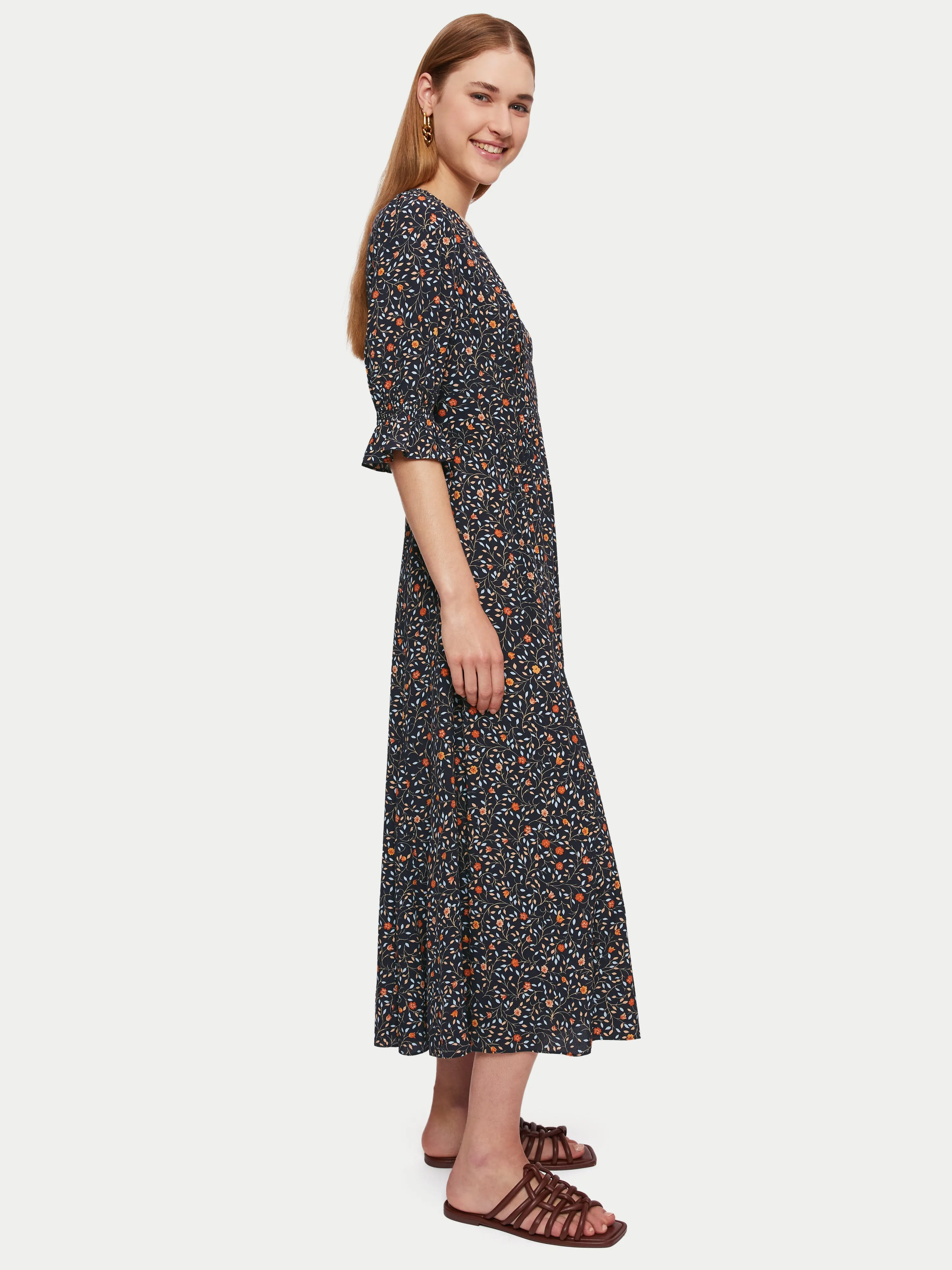 Stem Ditsy Midi Tea Dress | Navy sold by Jigsaw product image thumbnail 4