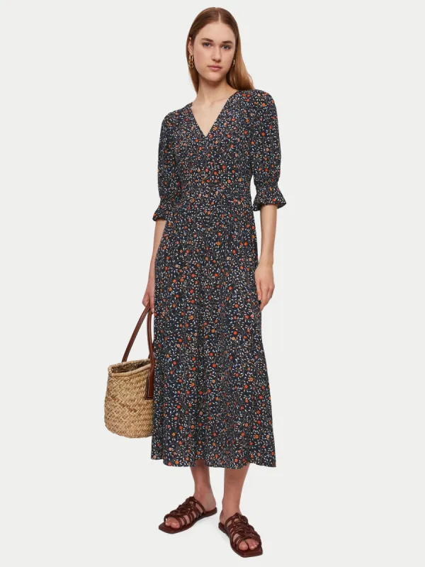 Stem Ditsy Midi Tea Dress | Navy sold by Jigsaw