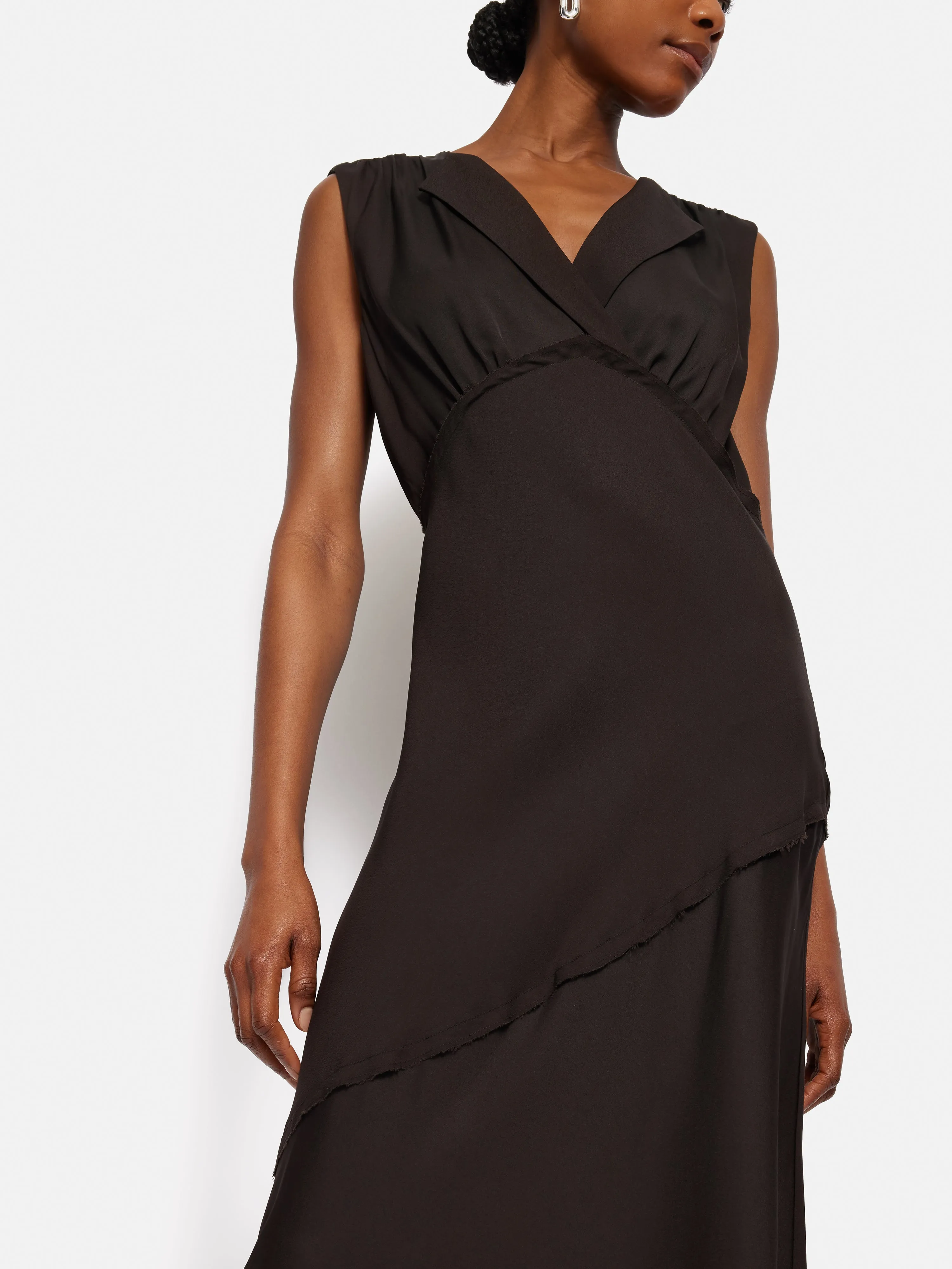 Satin Sleeveless V Neck Dress | Brown sold by Jigsaw product image thumbnail 2