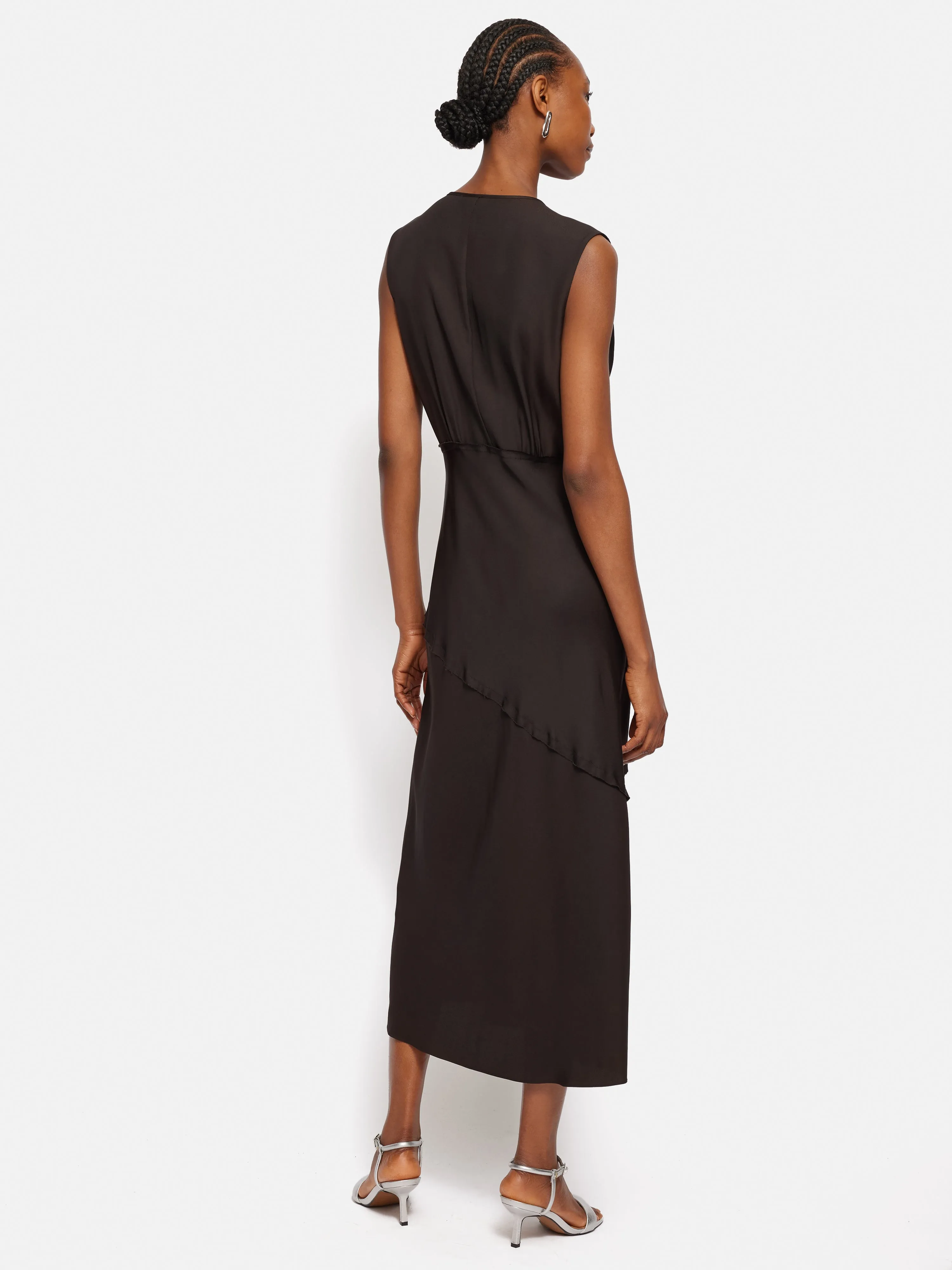 Satin Sleeveless V Neck Dress | Brown sold by Jigsaw product image thumbnail 5