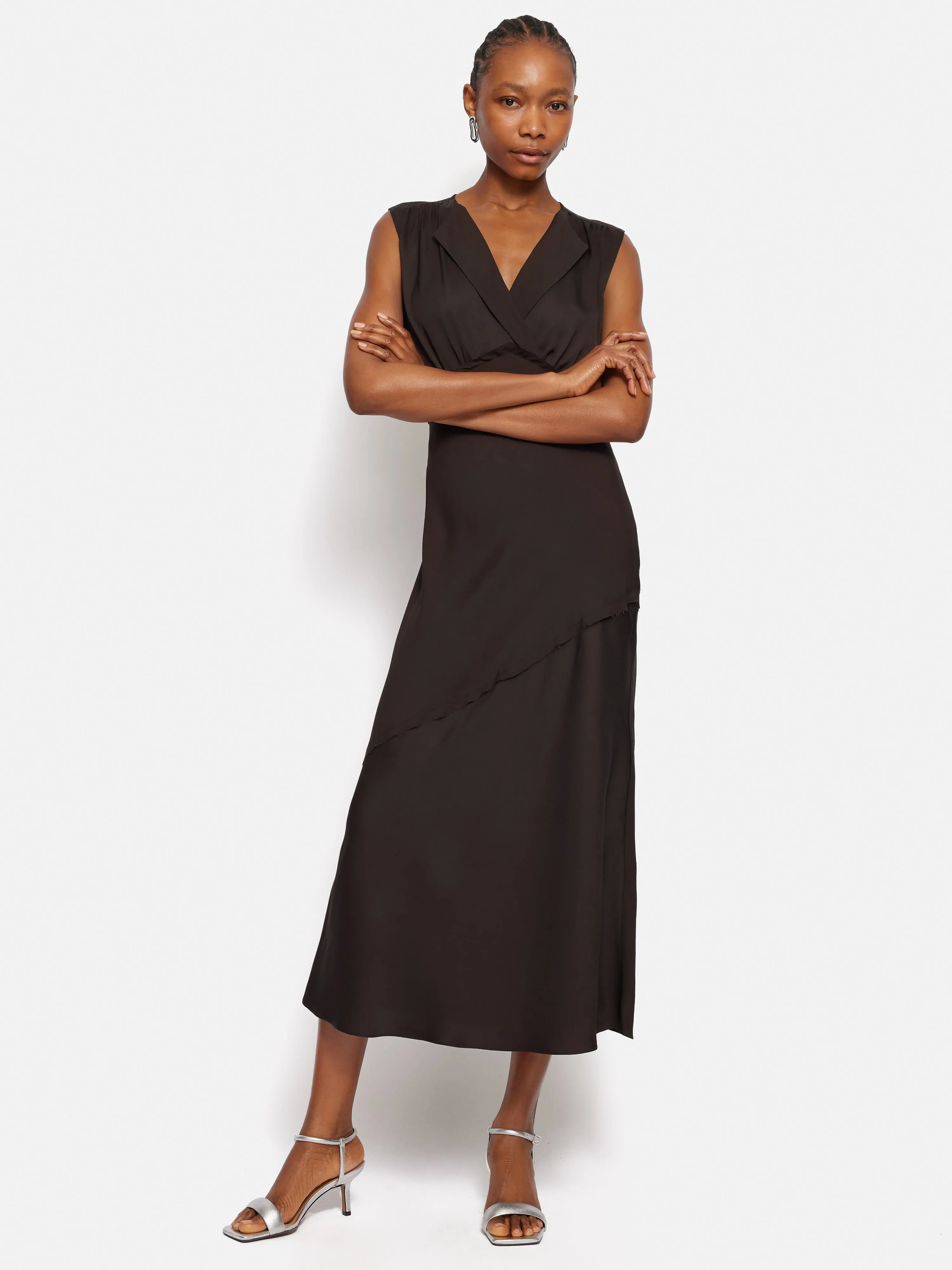 Satin Sleeveless V Neck Dress | Brown sold by Jigsaw product image thumbnail 3