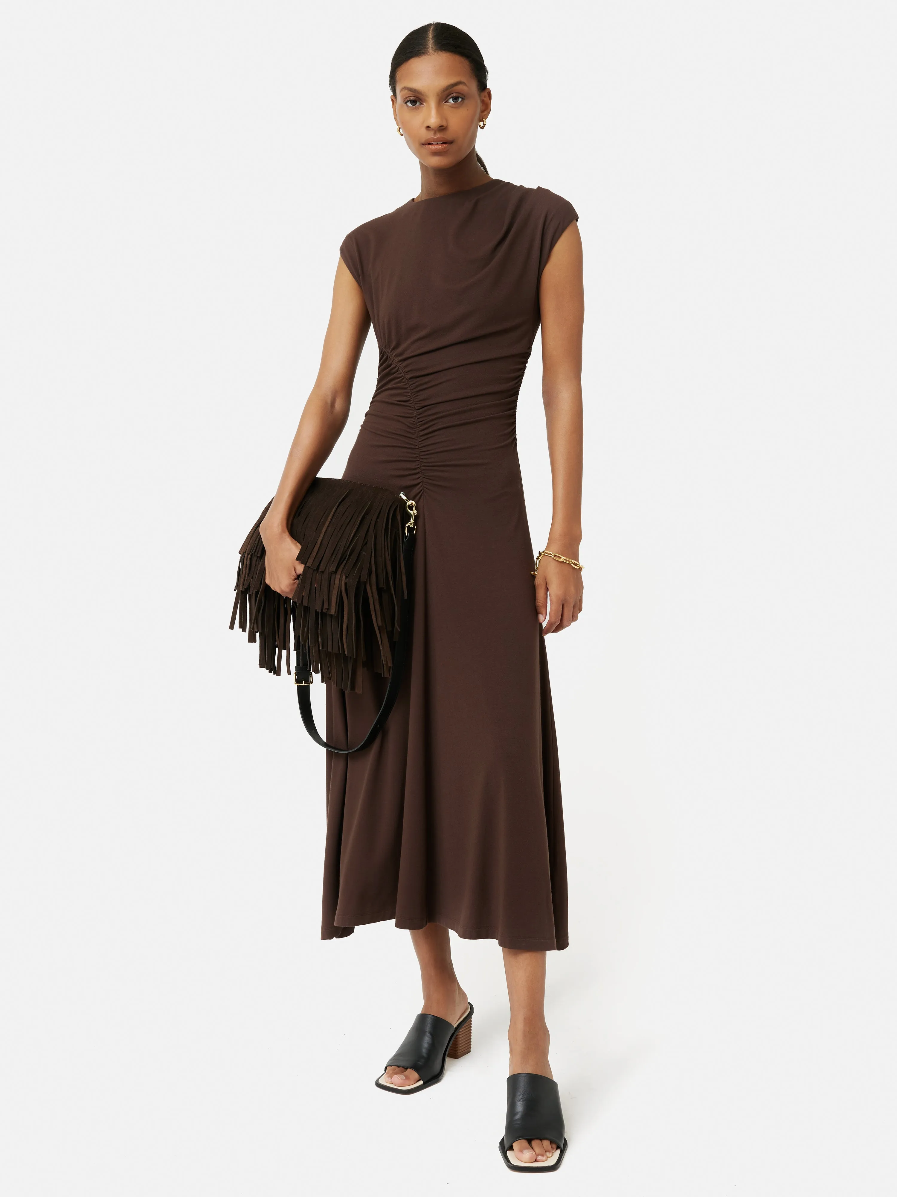 Drape Pleat Jersey Dress | Brown sold by Jigsaw