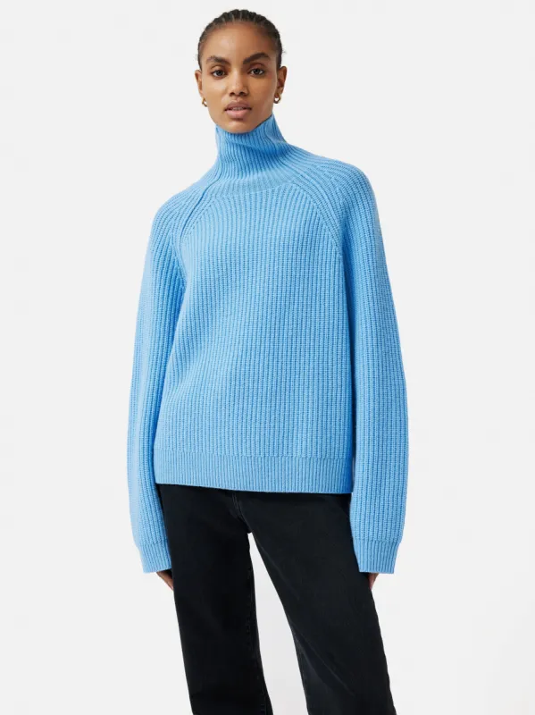 Merino Fishermans Rib Jumper | Blue sold by Jigsaw