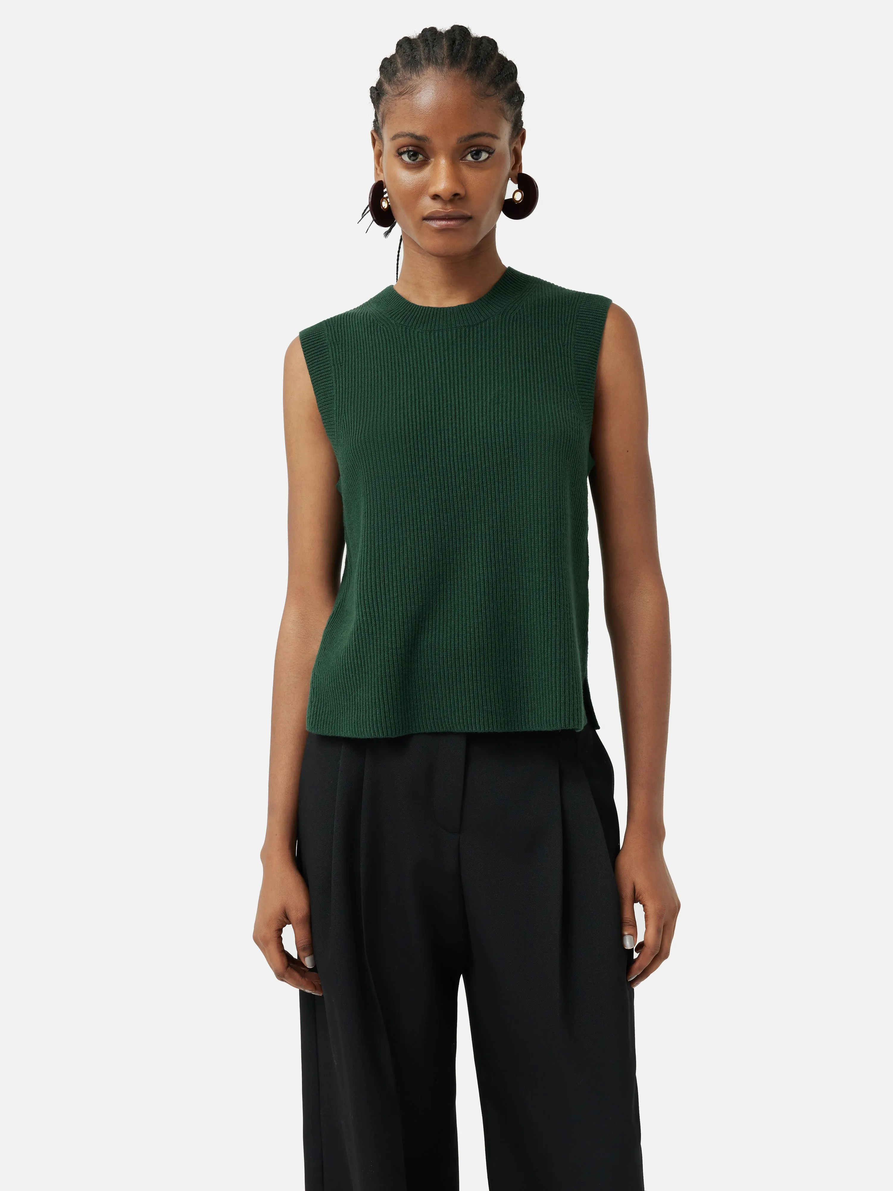 Cotton Blend Crew Tank | Green sold by Jigsaw
