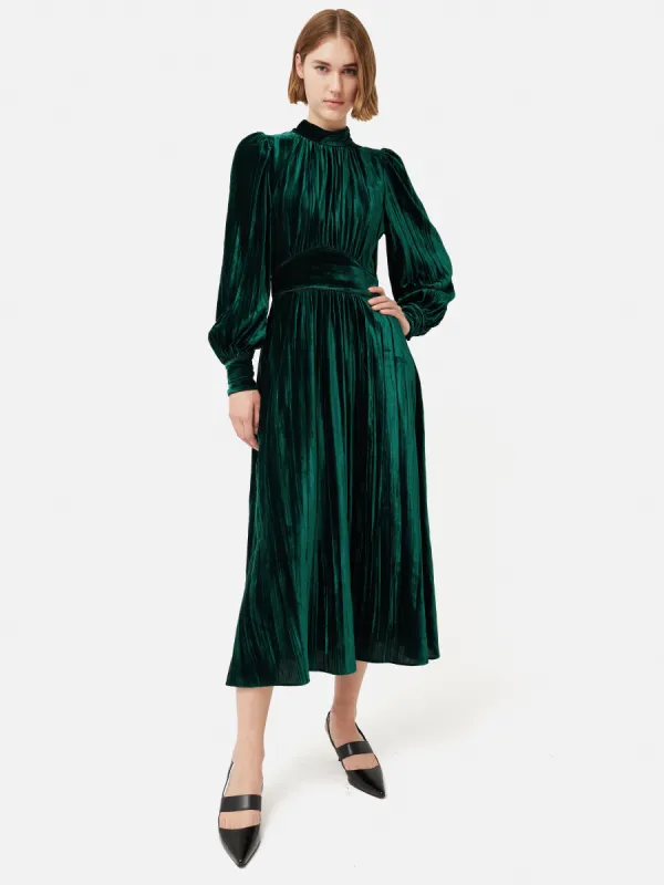 Velvet Plisse Dress | Green sold by Jigsaw