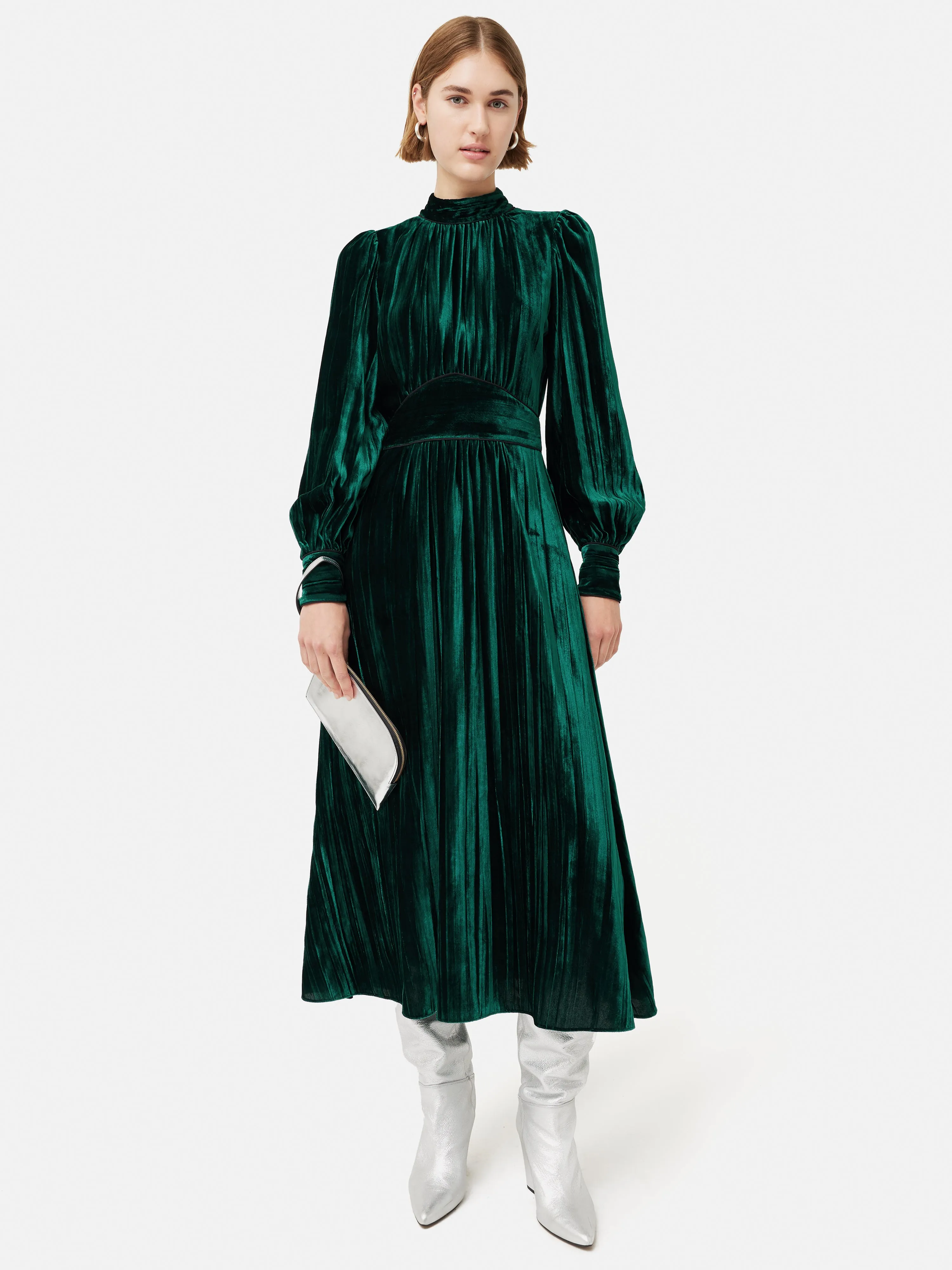Velvet Plisse Dress | Green sold by Jigsaw product image thumbnail 5