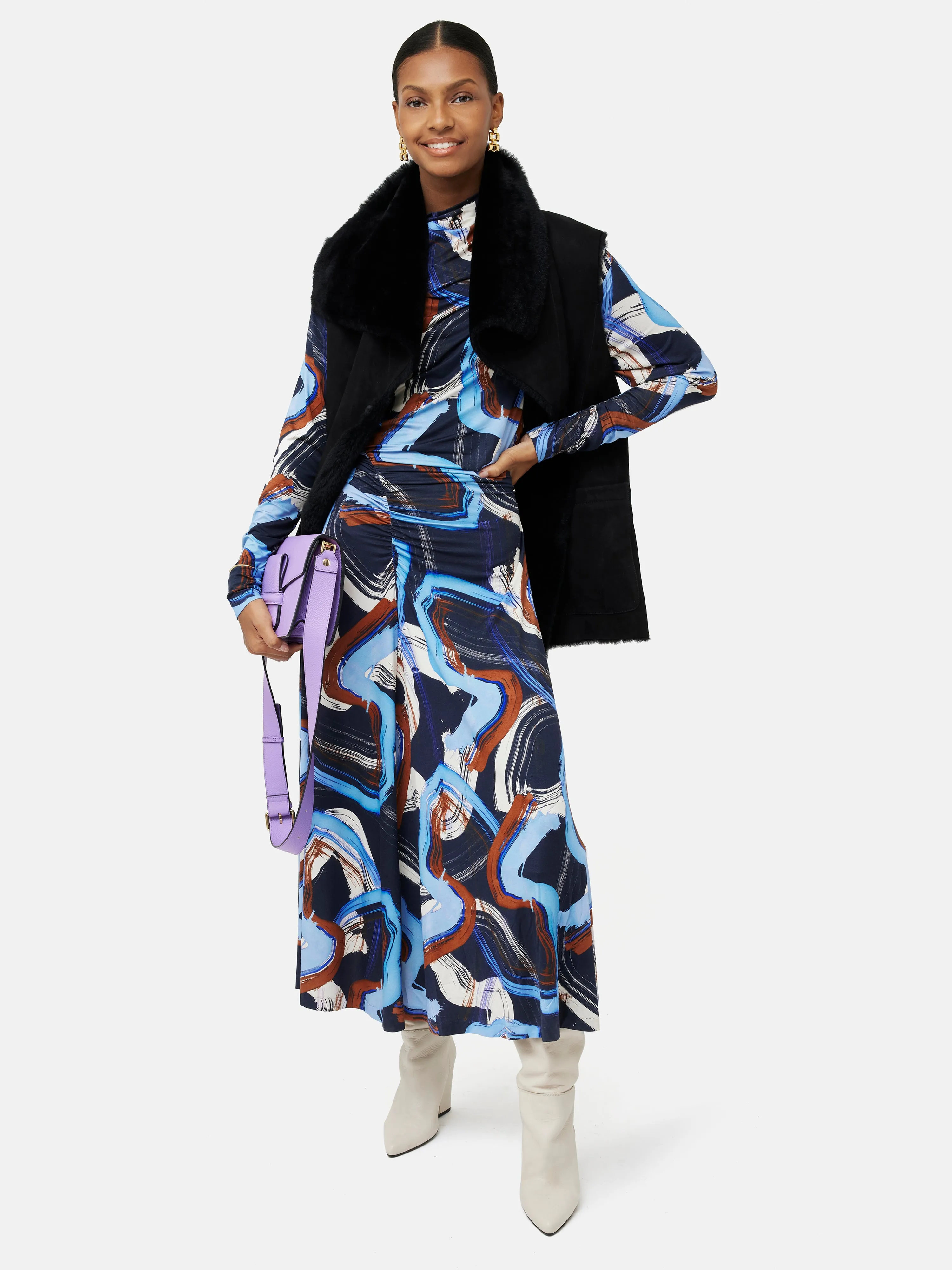 Painted Abstract Ruched Jersey Dress | Blue sold by Jigsaw product image thumbnail 3