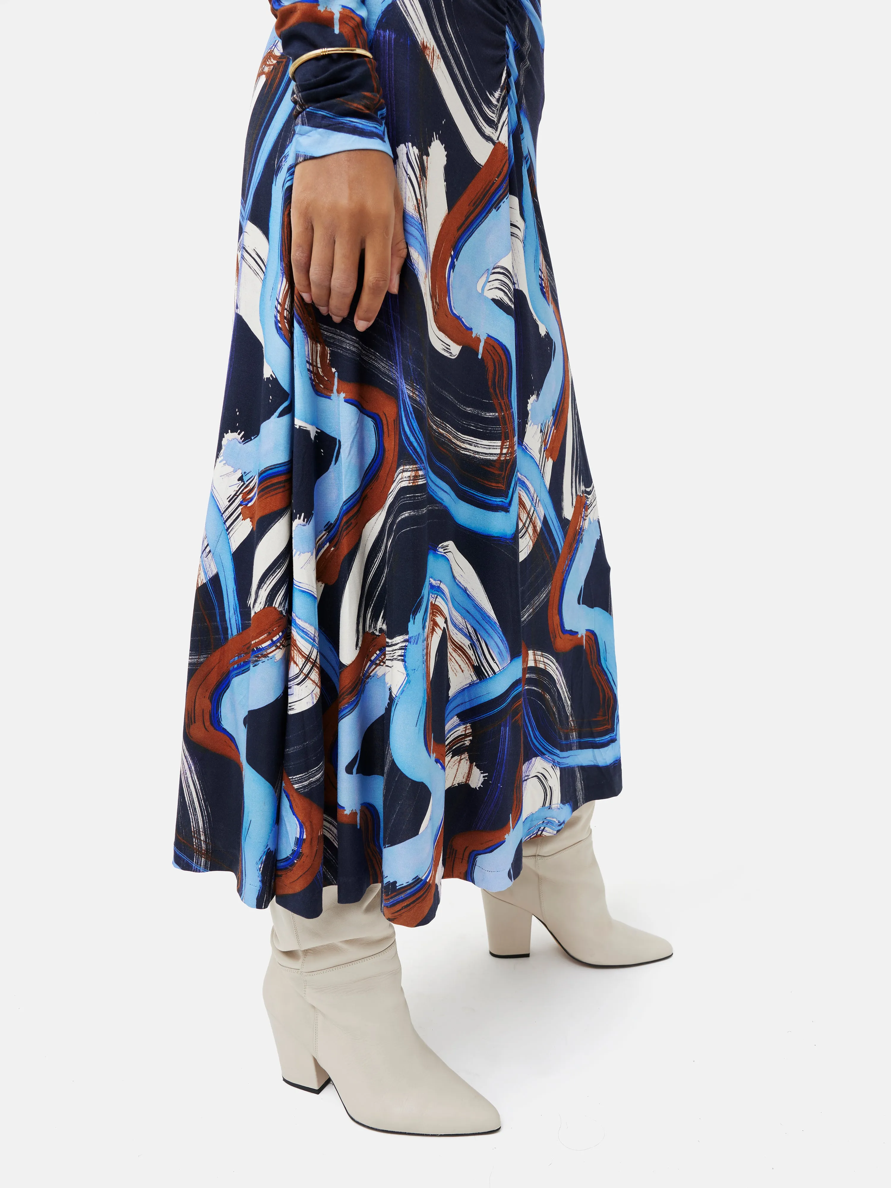 Painted Abstract Ruched Jersey Dress | Blue sold by Jigsaw product image thumbnail 5