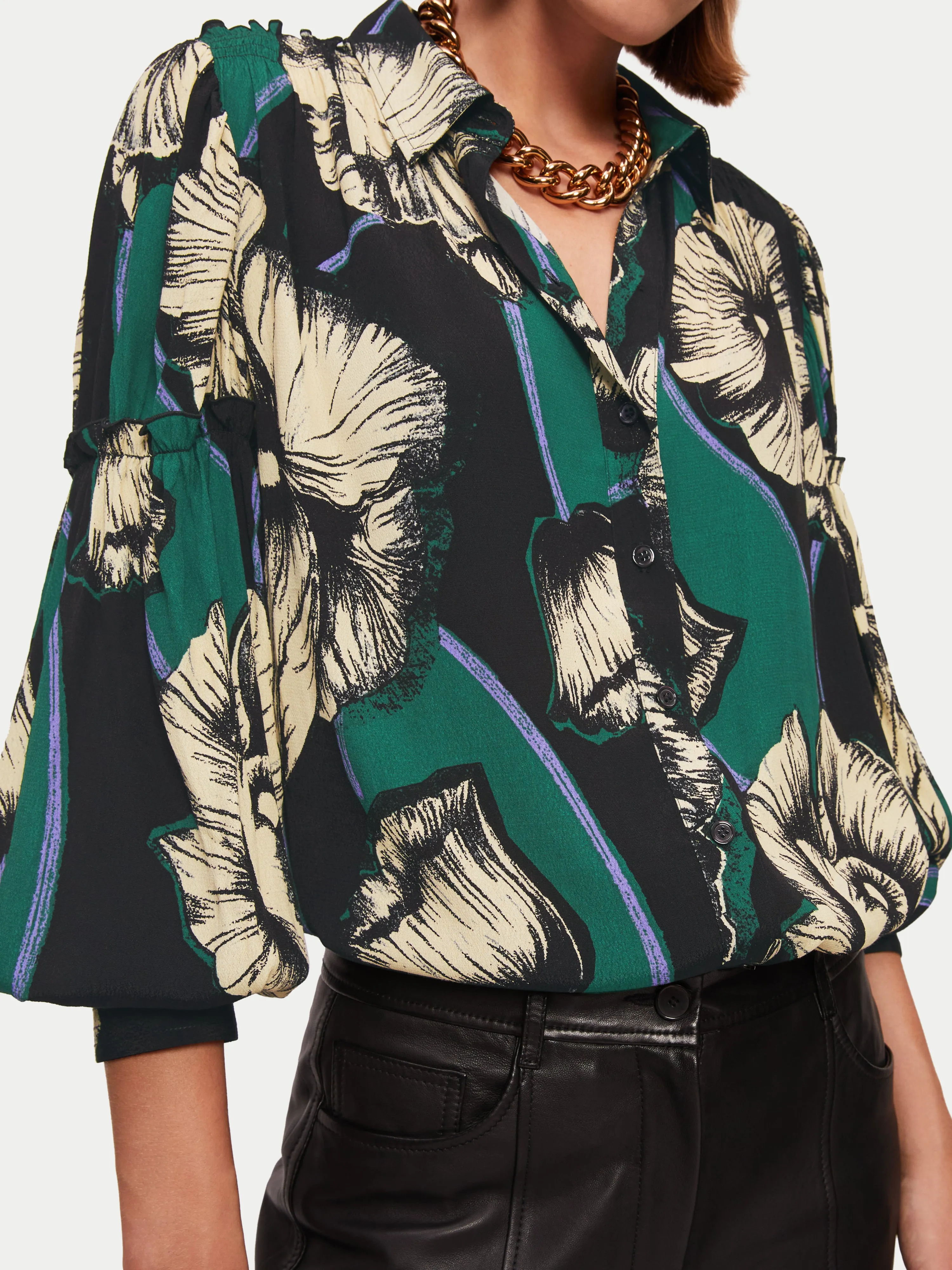 Charcoal Poppy Shirt | Green sold by Jigsaw product image thumbnail 2