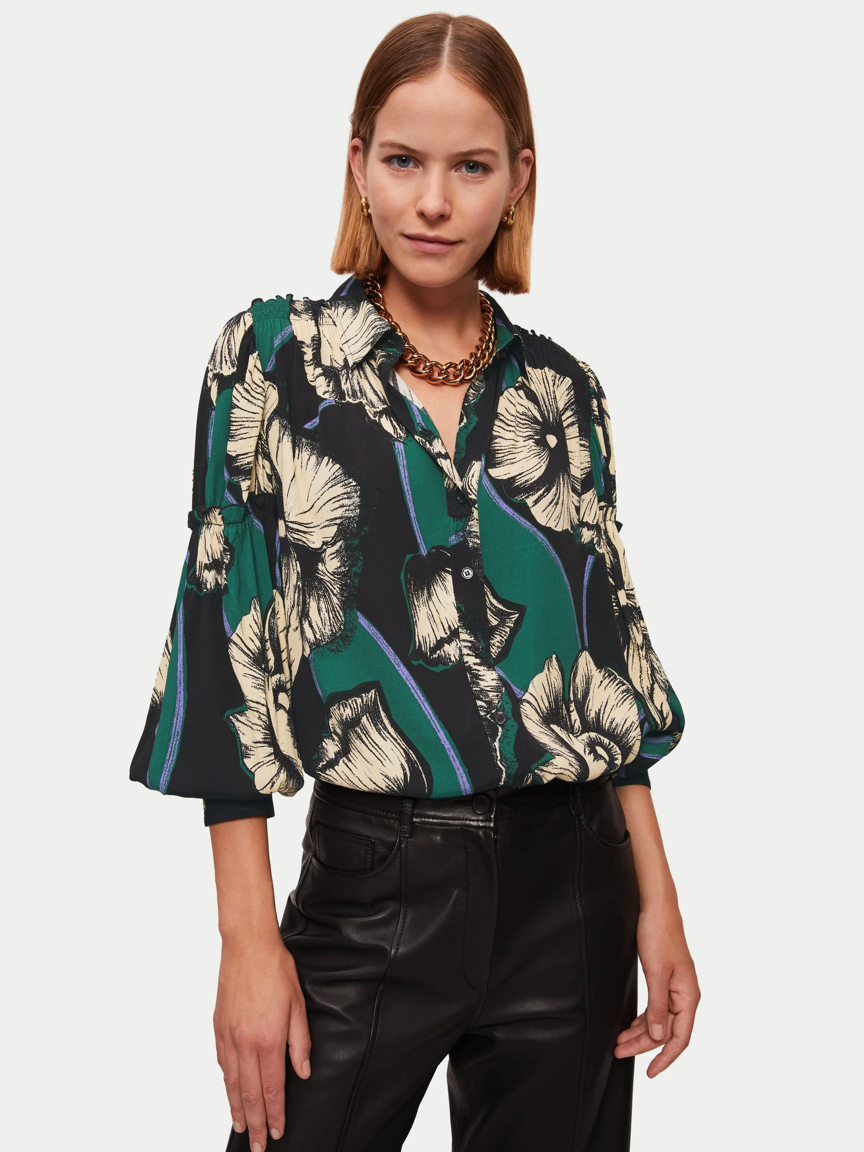Charcoal Poppy Shirt | Green sold by Jigsaw