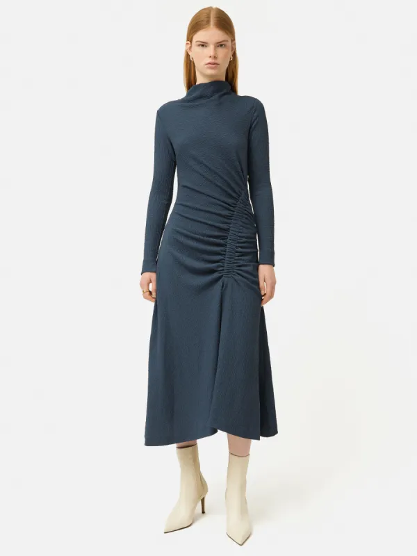 Crinkle Ruched Jersey Dress | Blue sold by Jigsaw