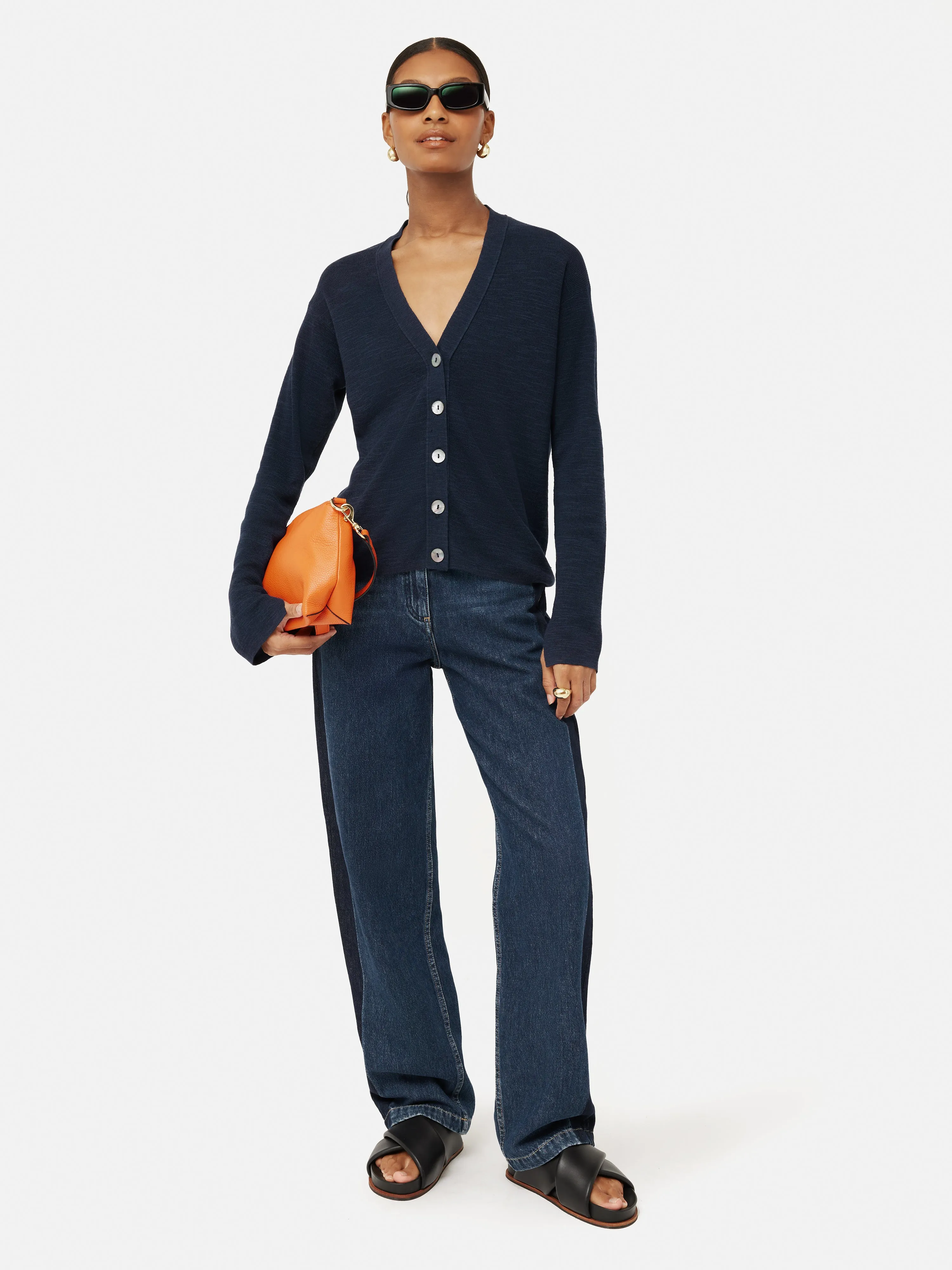 Linen Cotton V Neck Cardigan | Blue sold by Jigsaw product image thumbnail 3