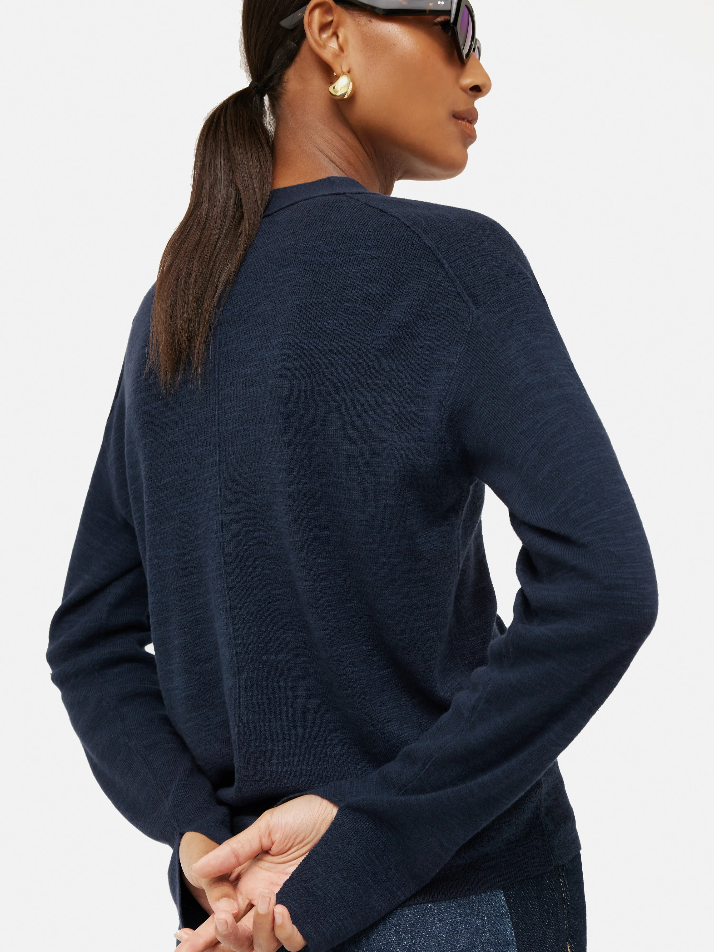 Linen Cotton V Neck Cardigan | Blue sold by Jigsaw product image thumbnail 5