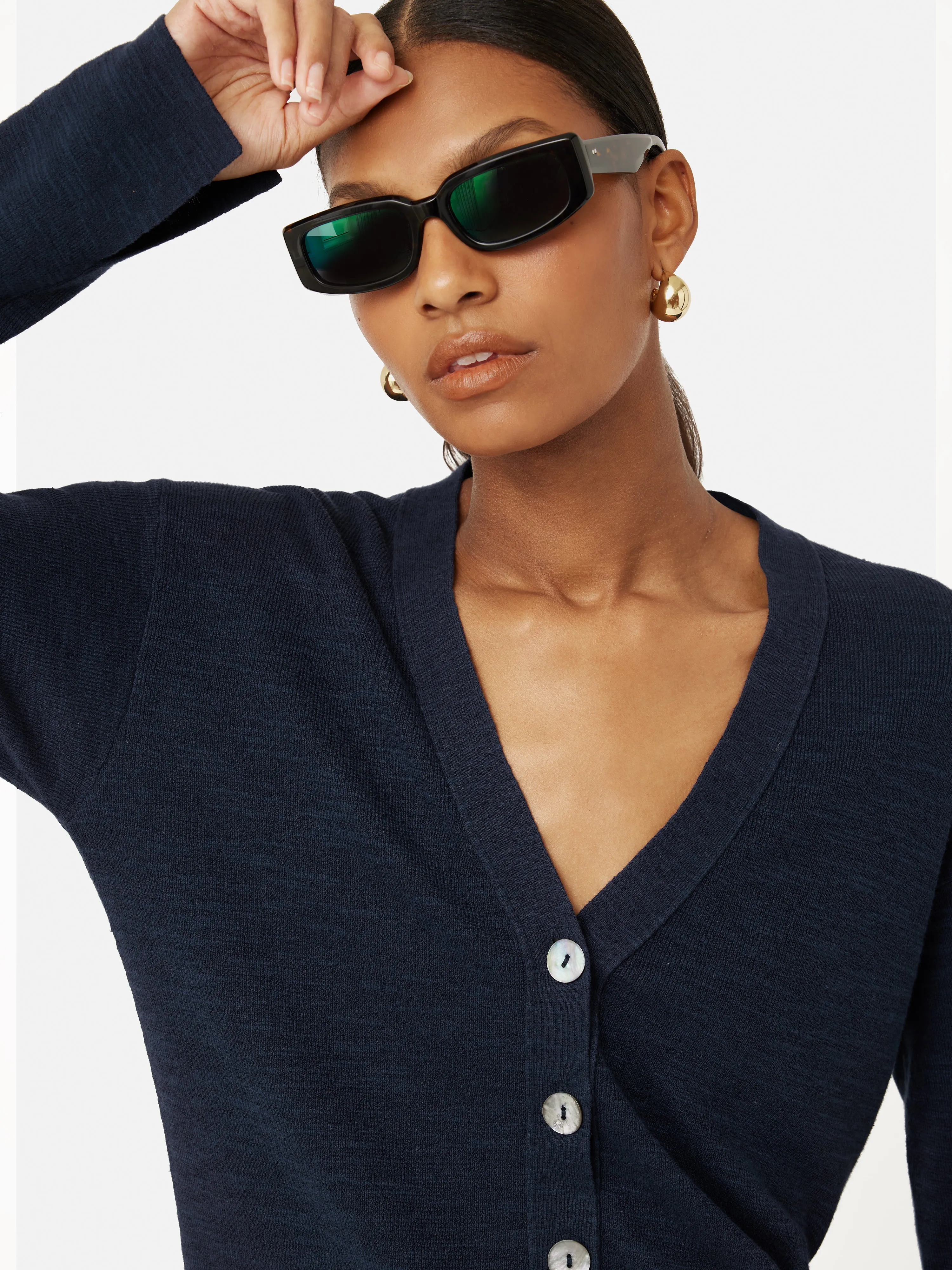 Linen Cotton V Neck Cardigan | Blue sold by Jigsaw product image thumbnail 2