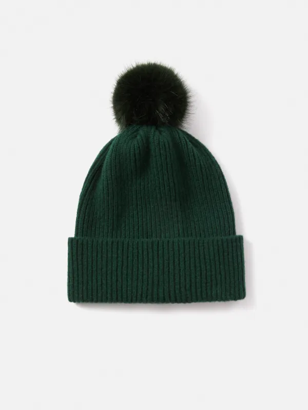 Faux Fur Pom Hat | Green sold by Jigsaw