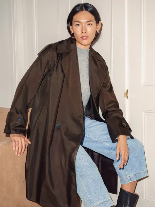 Pure Silk Trench Coat | Chocolate sold by Jigsaw