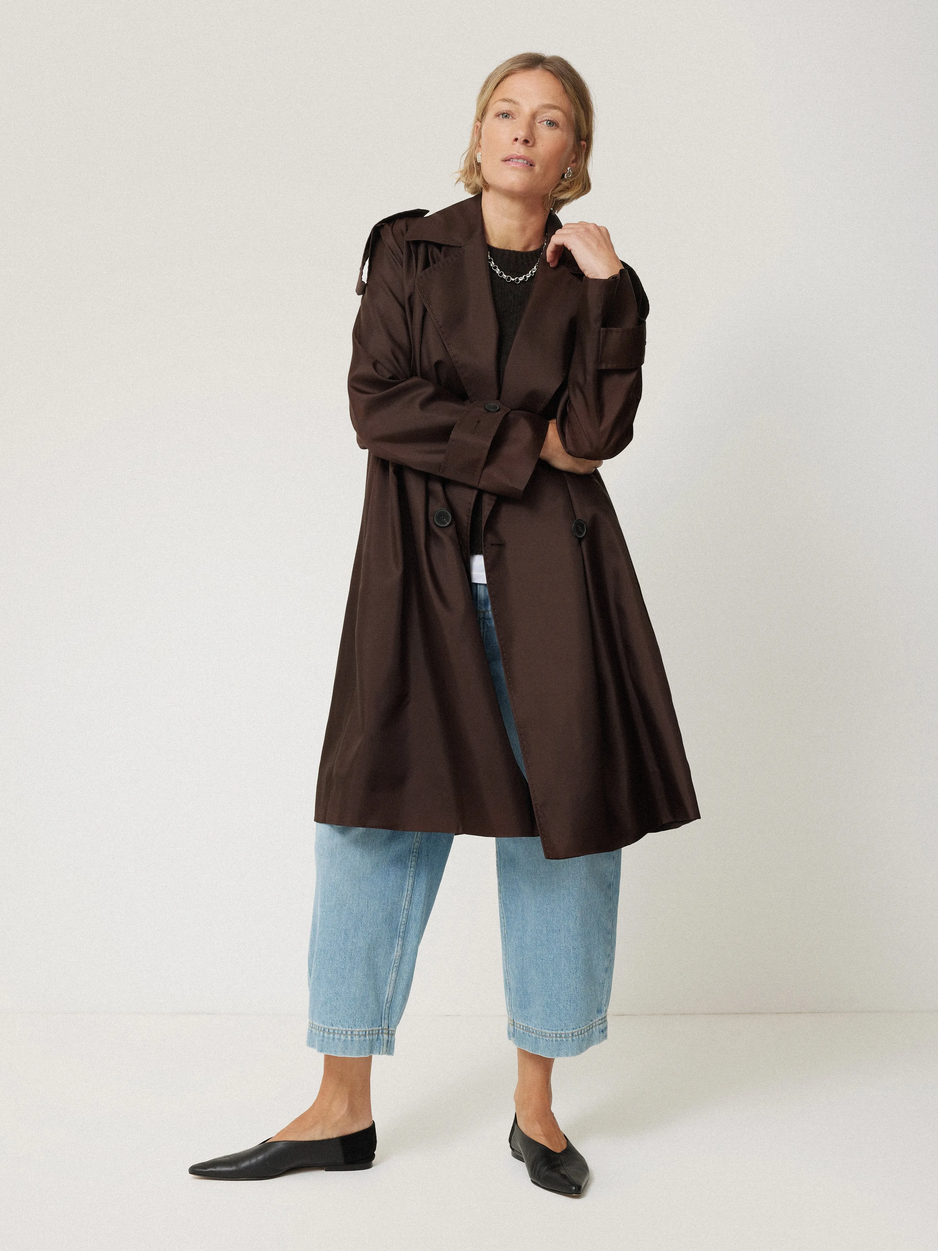 Pure Silk Trench Coat | Chocolate sold by Jigsaw product image thumbnail 2