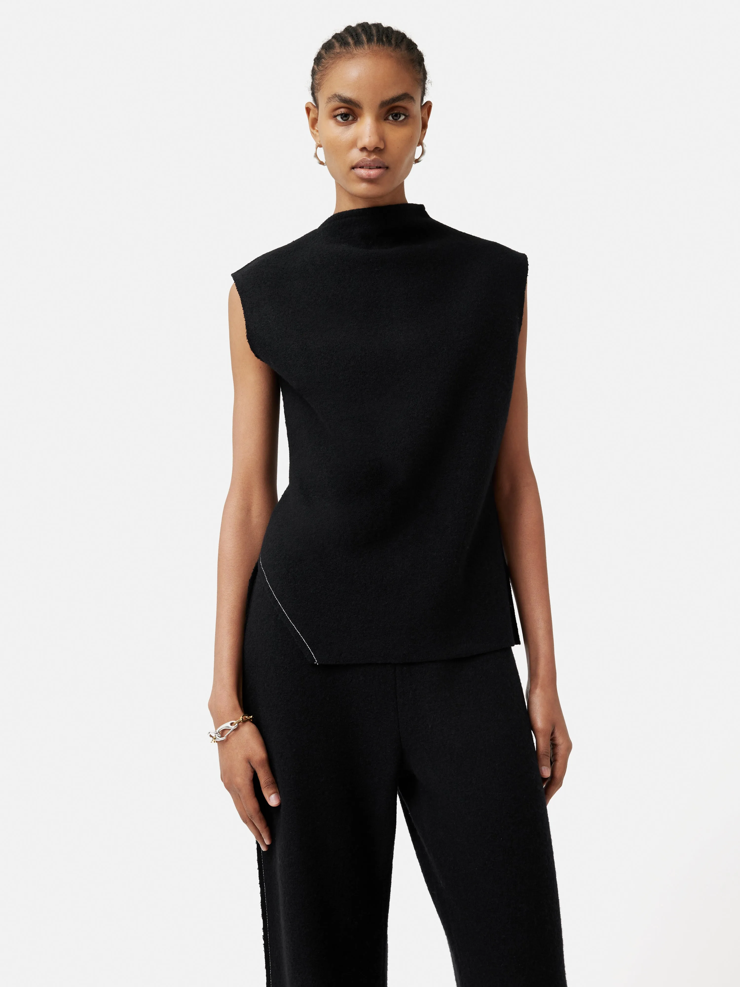 Boiled Wool Blend Tank Top | Black sold by Jigsaw