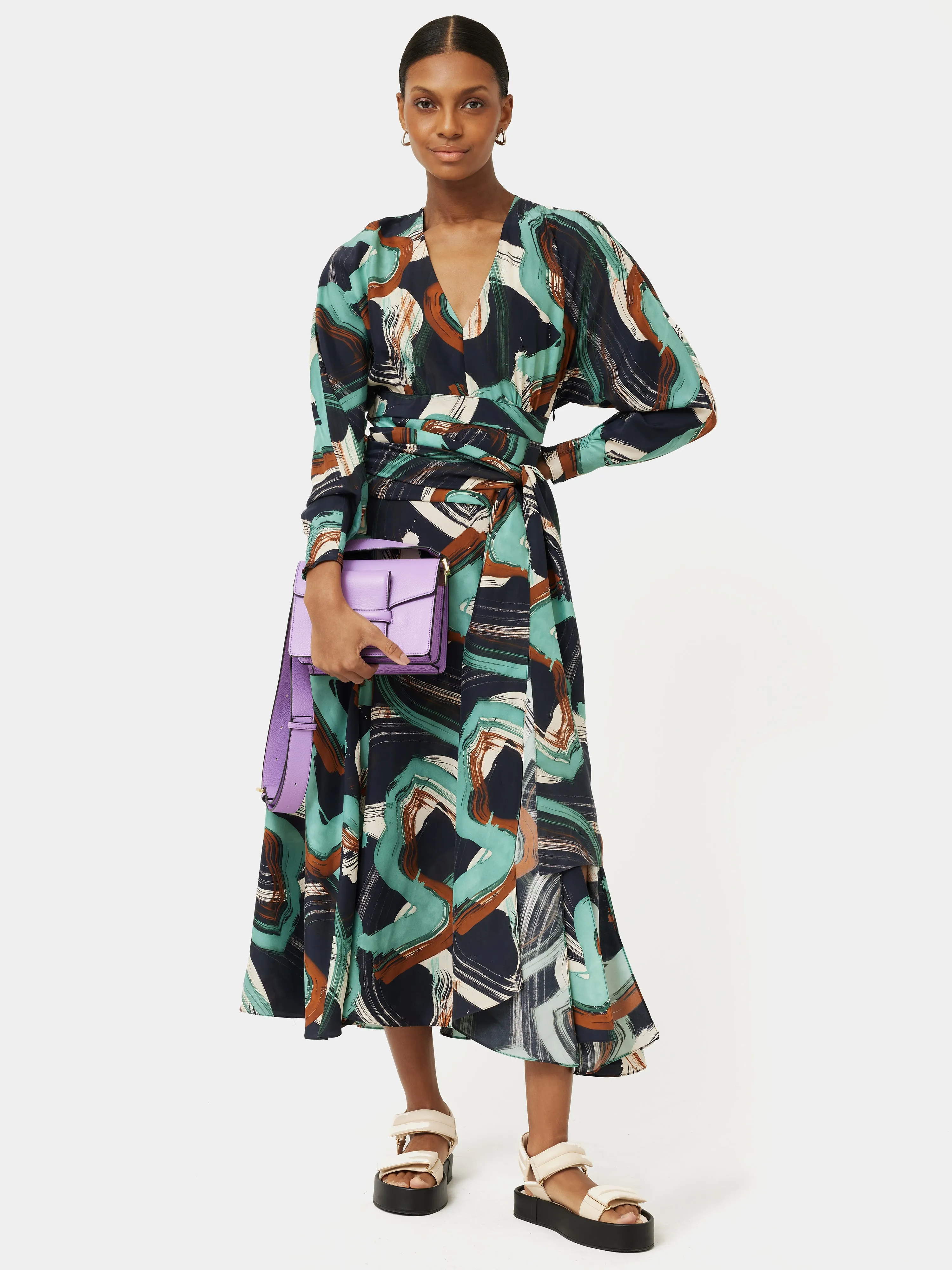 Painted Abstract Silk Dress | Green sold by Jigsaw product image thumbnail 3