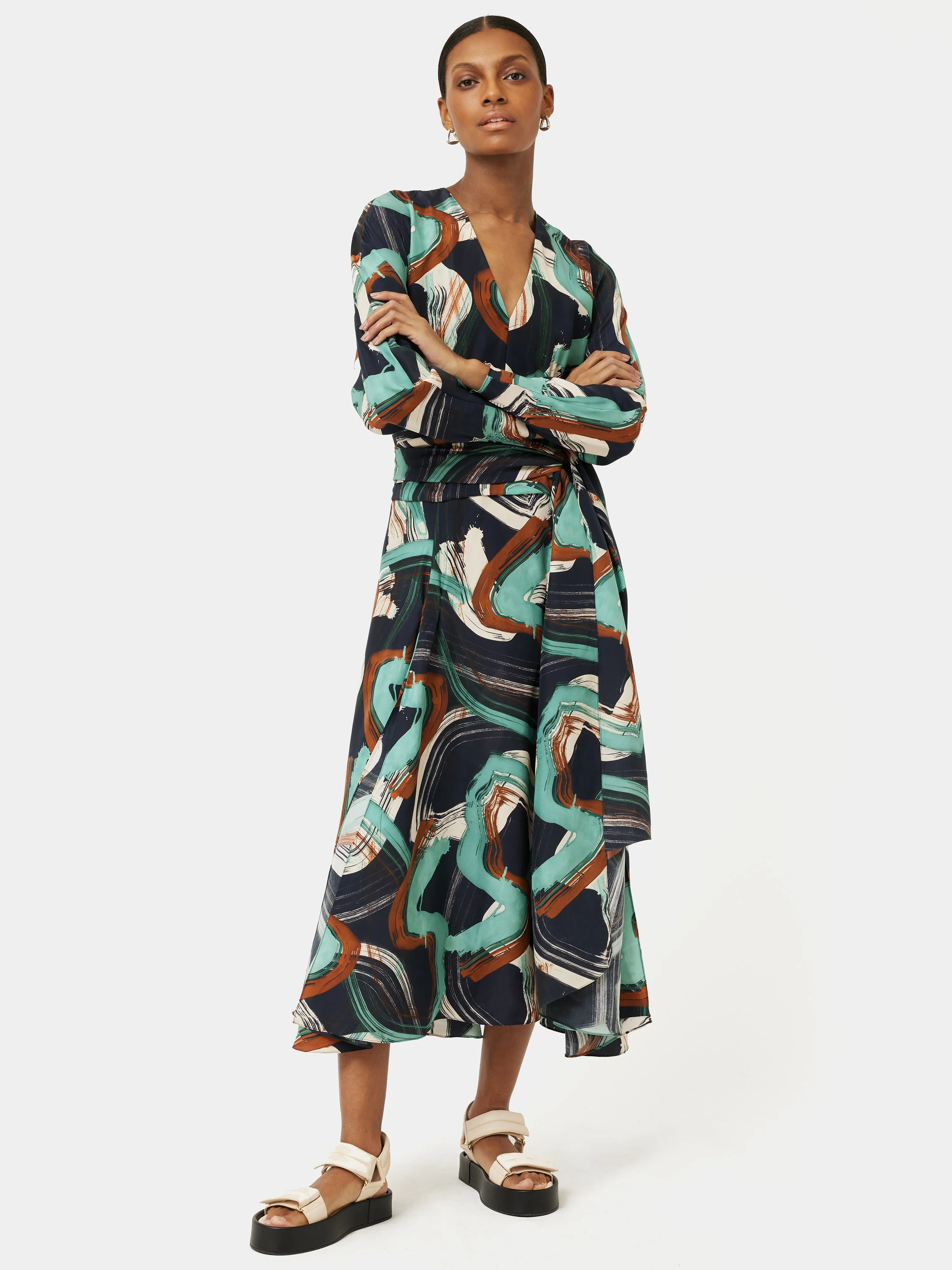 Painted Abstract Silk Dress | Green sold by Jigsaw