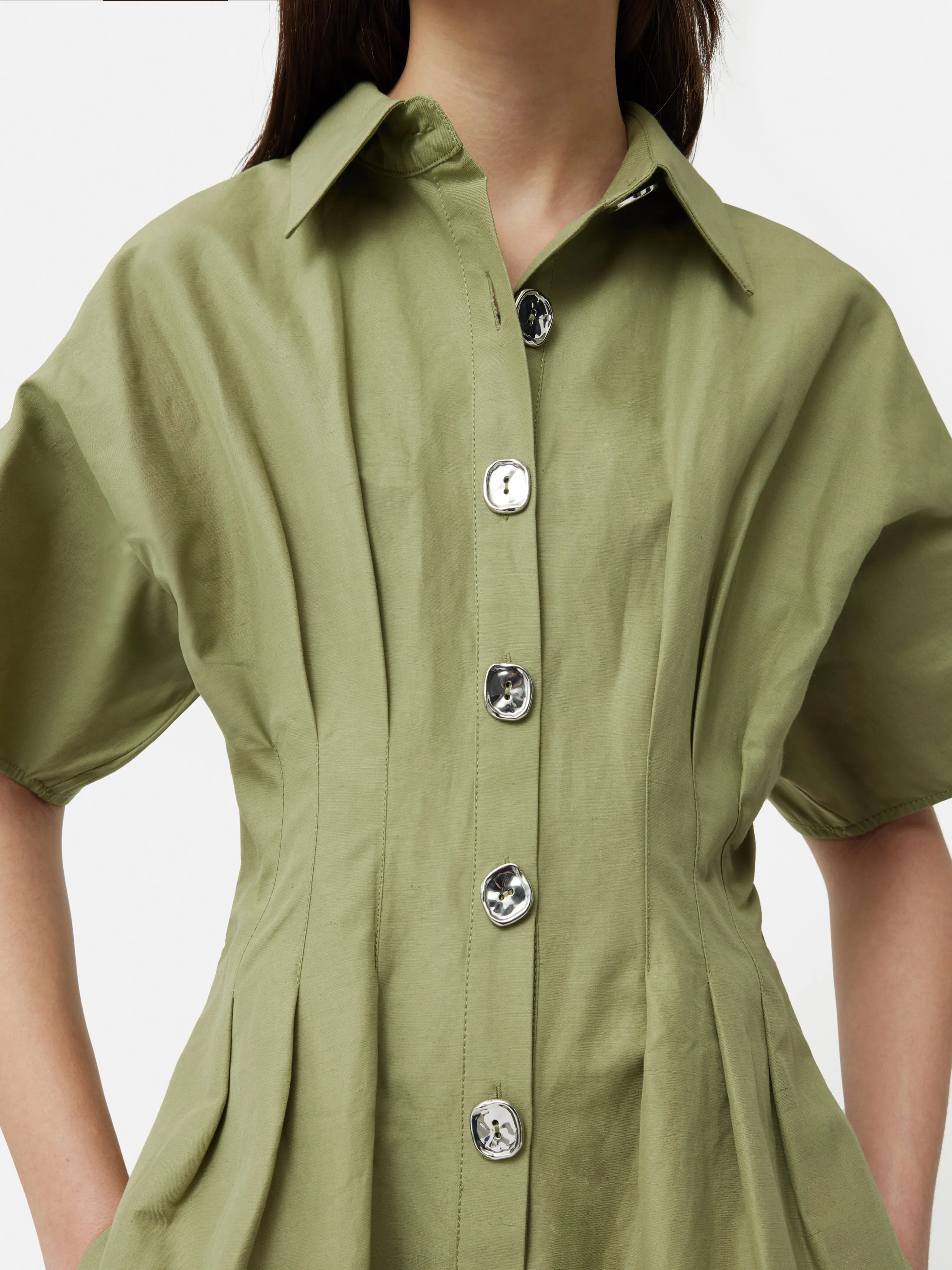 Cotton Stitched Pleat Dress | Green sold by Jigsaw product image thumbnail 2