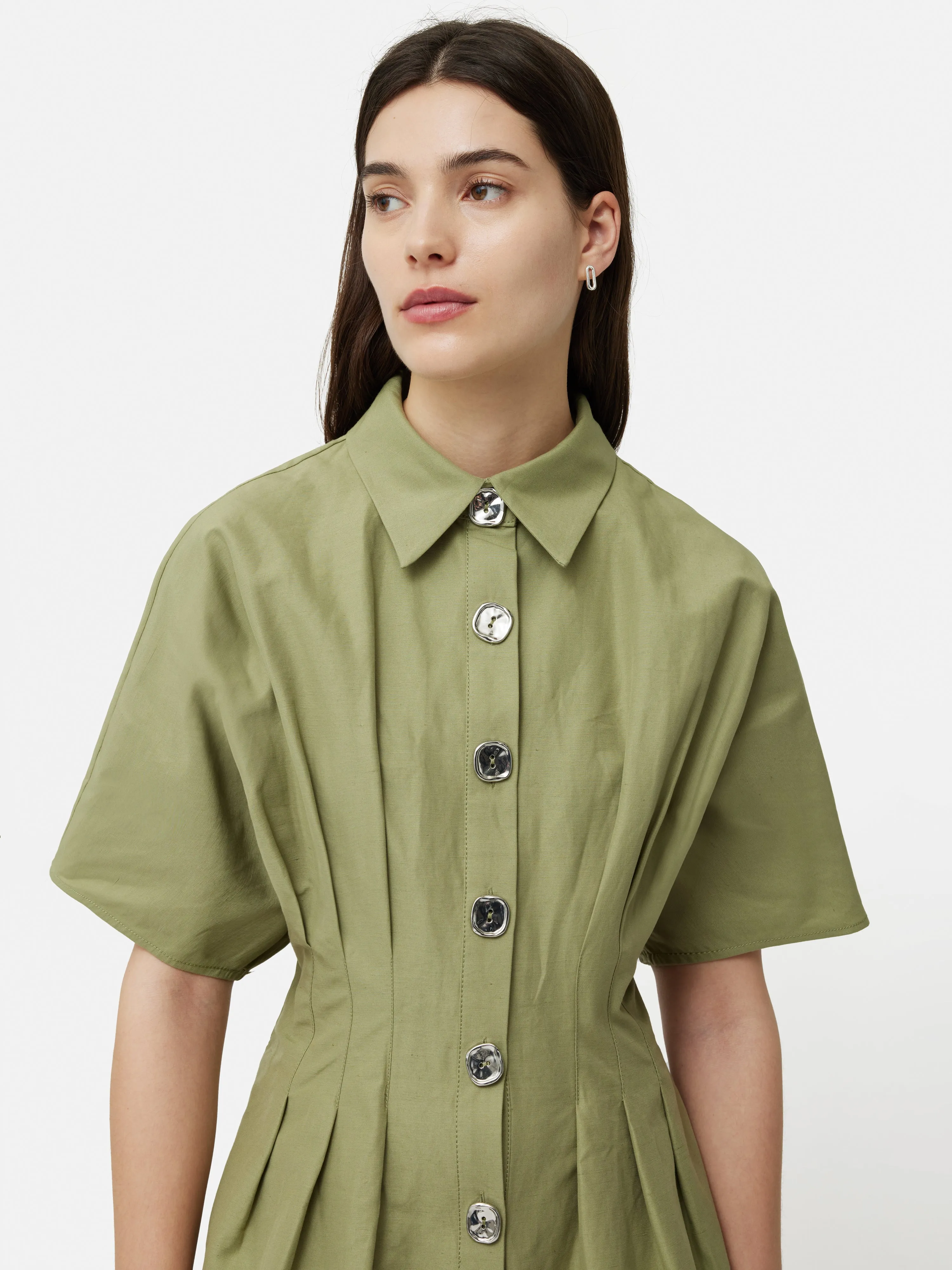 Cotton Stitched Pleat Dress | Green sold by Jigsaw product image thumbnail 3