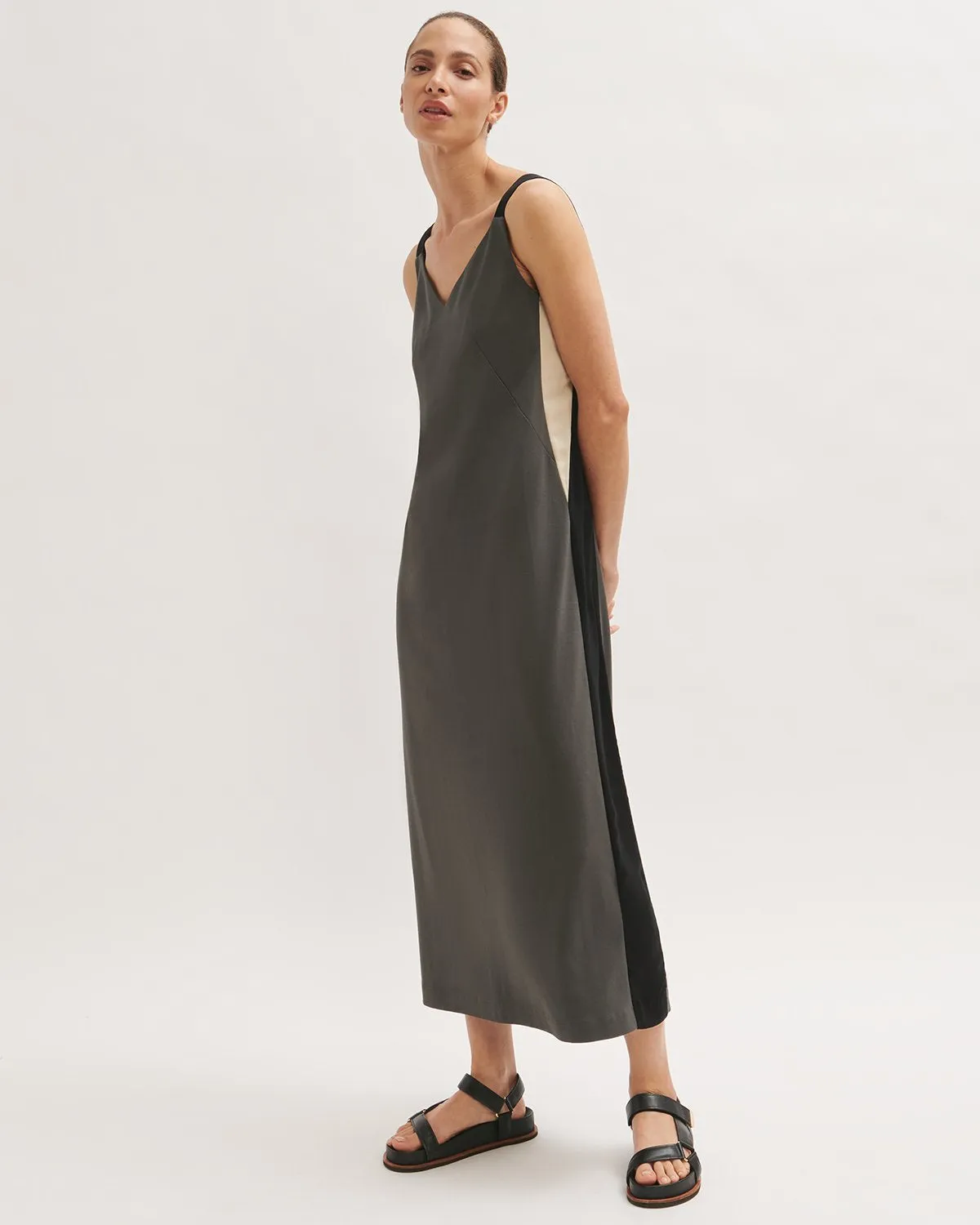 Satin Stripe Maxi Dress | Grey sold by Jigsaw