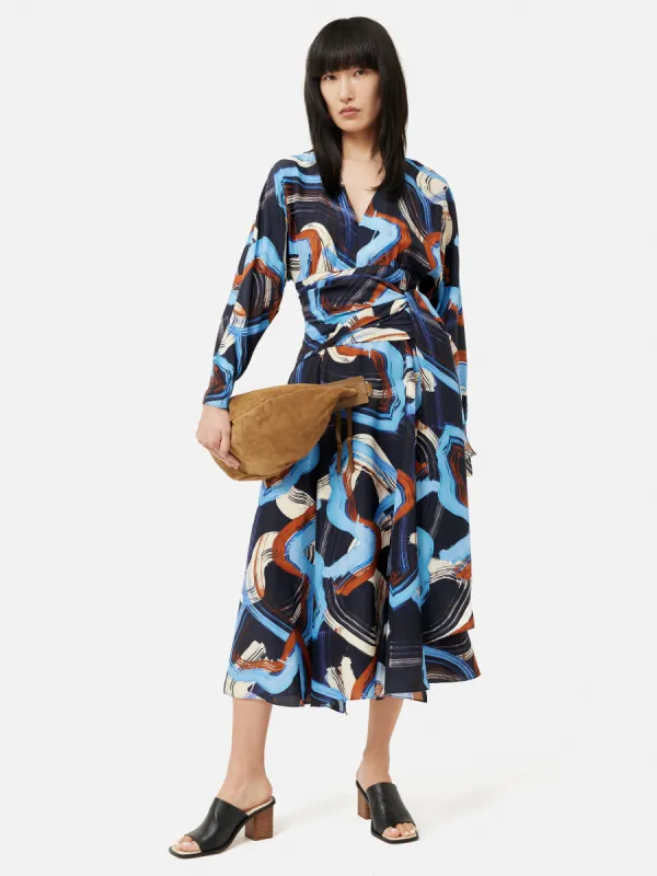Painted Abstract Silk Dress | Blue sold by Jigsaw