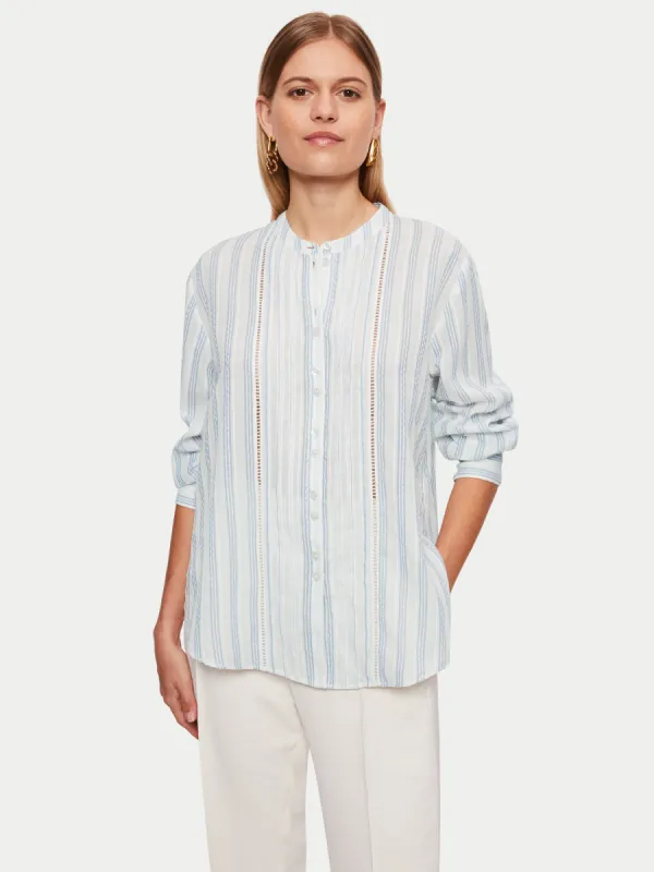 Cotton Stripe Broderie Shirt | Blue sold by Jigsaw