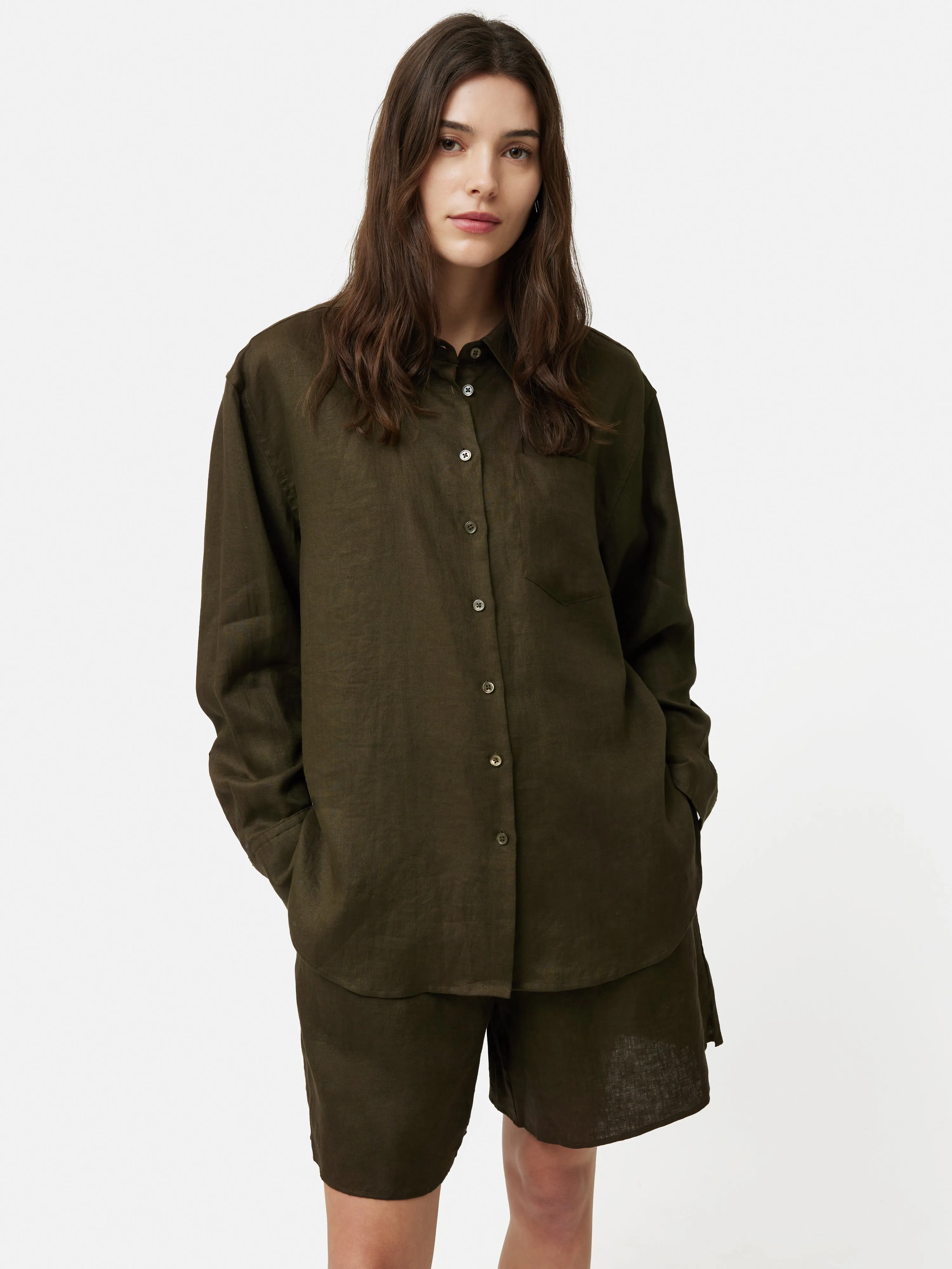 Linen Relaxed Shirt | Dark Green sold by Jigsaw
