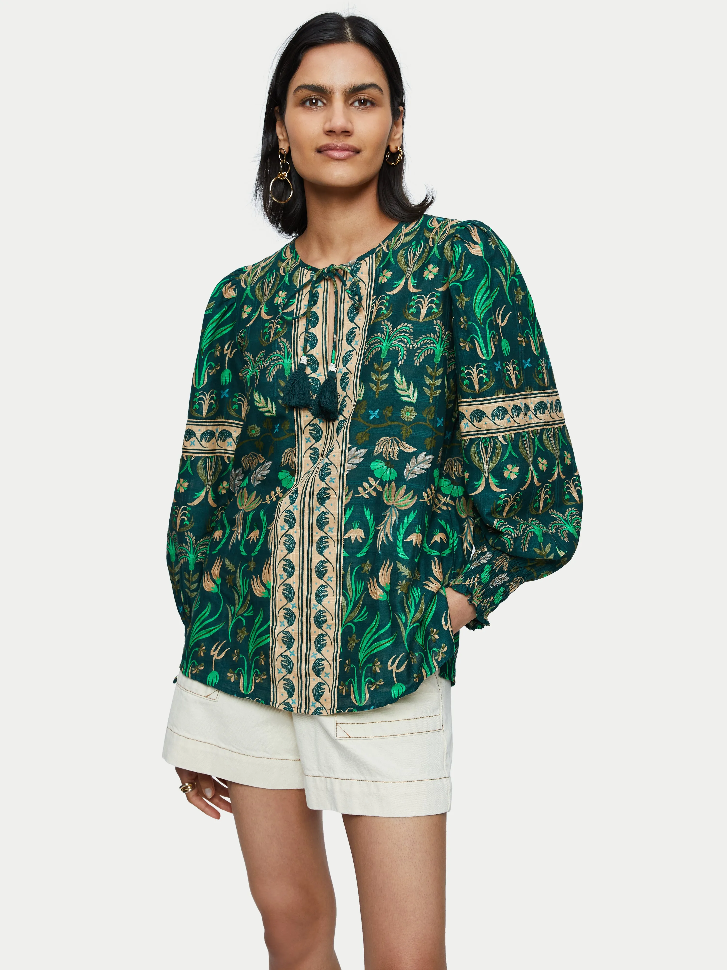 Cotton Botanical Floral Top | Green sold by Jigsaw