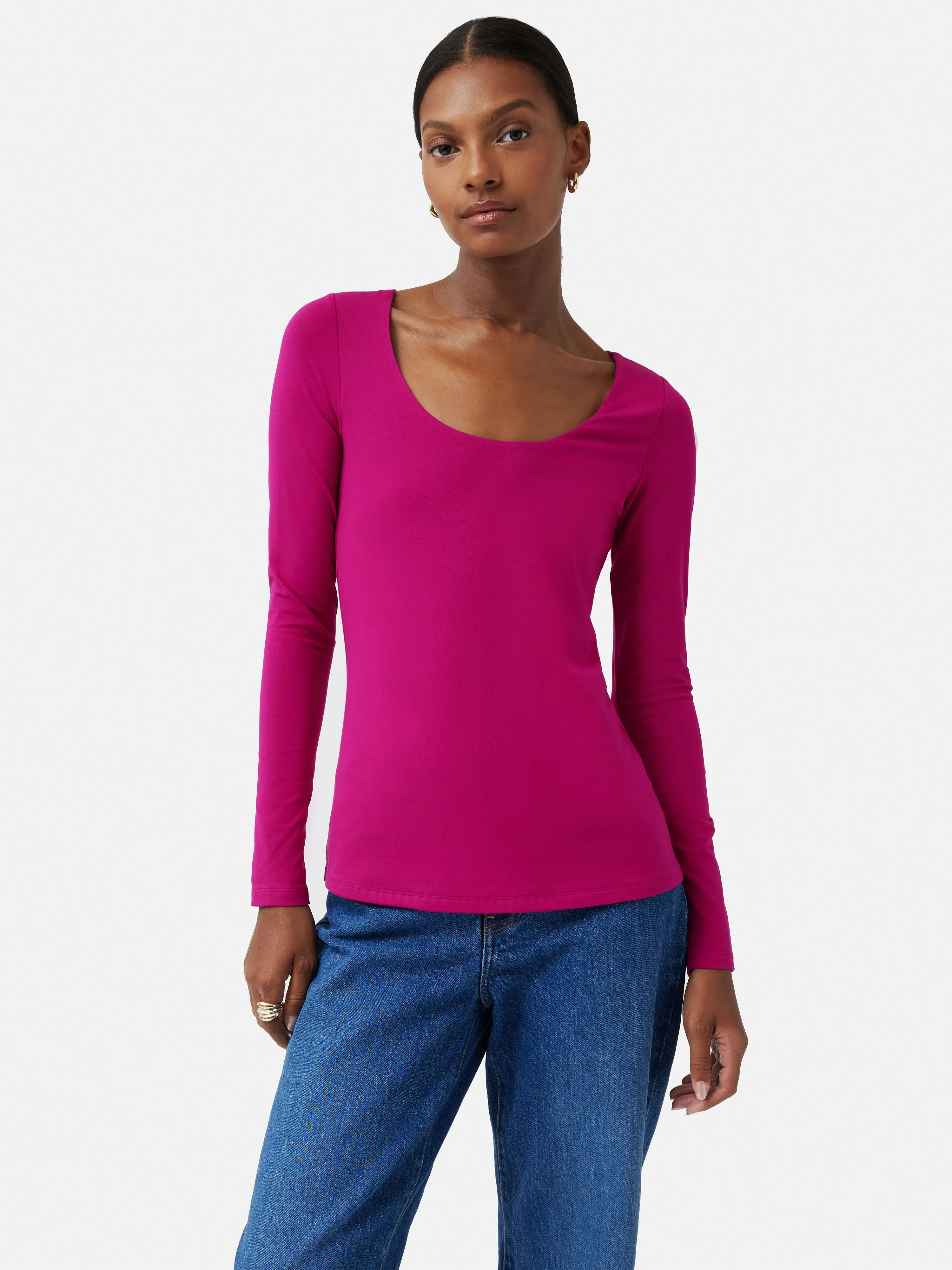 Double Front Ballet Neck Top | Magenta sold by Jigsaw