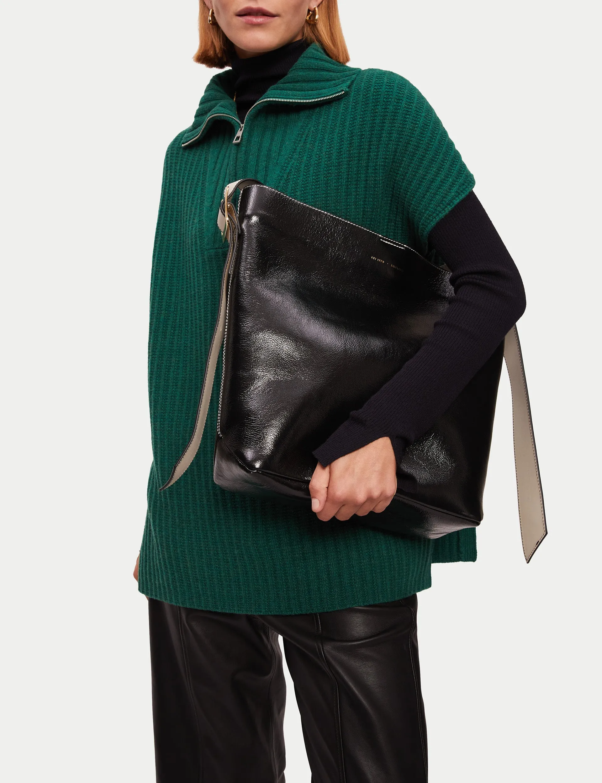 Zoey Buckle Patent Xl Tote | Black sold by Jigsaw product image thumbnail 5