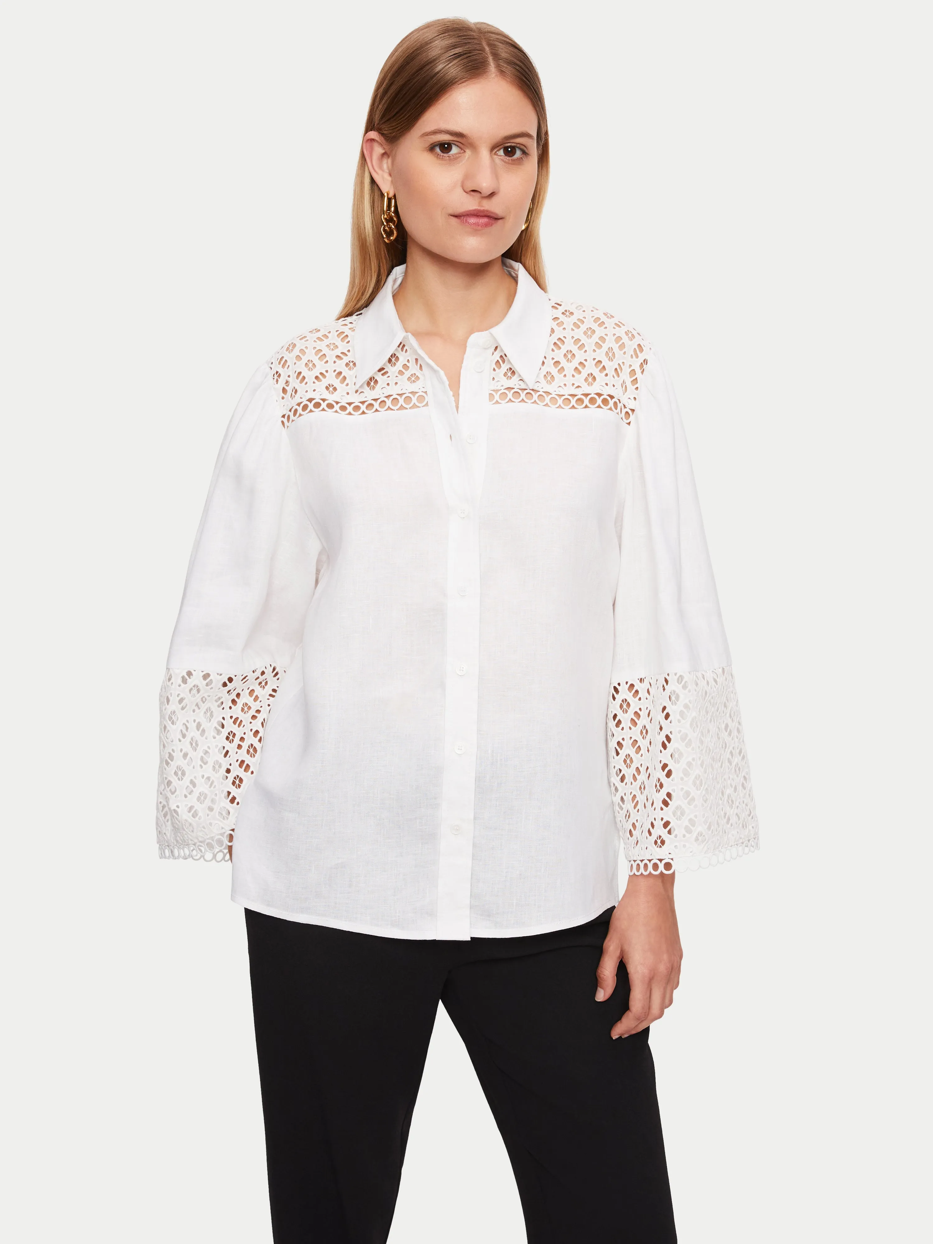 Lilia Linen Broderie Shirt | White sold by Jigsaw