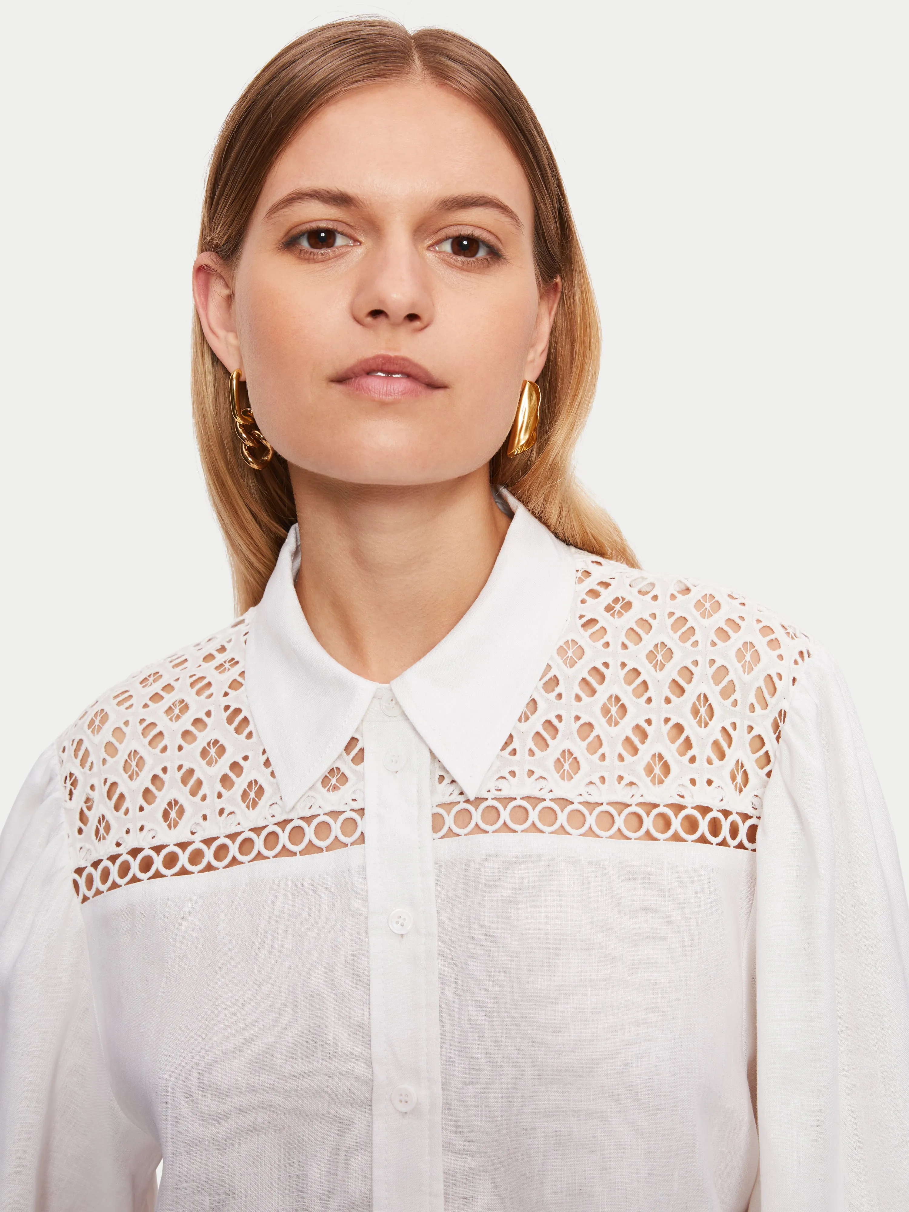 Lilia Linen Broderie Shirt | White sold by Jigsaw product image thumbnail 4