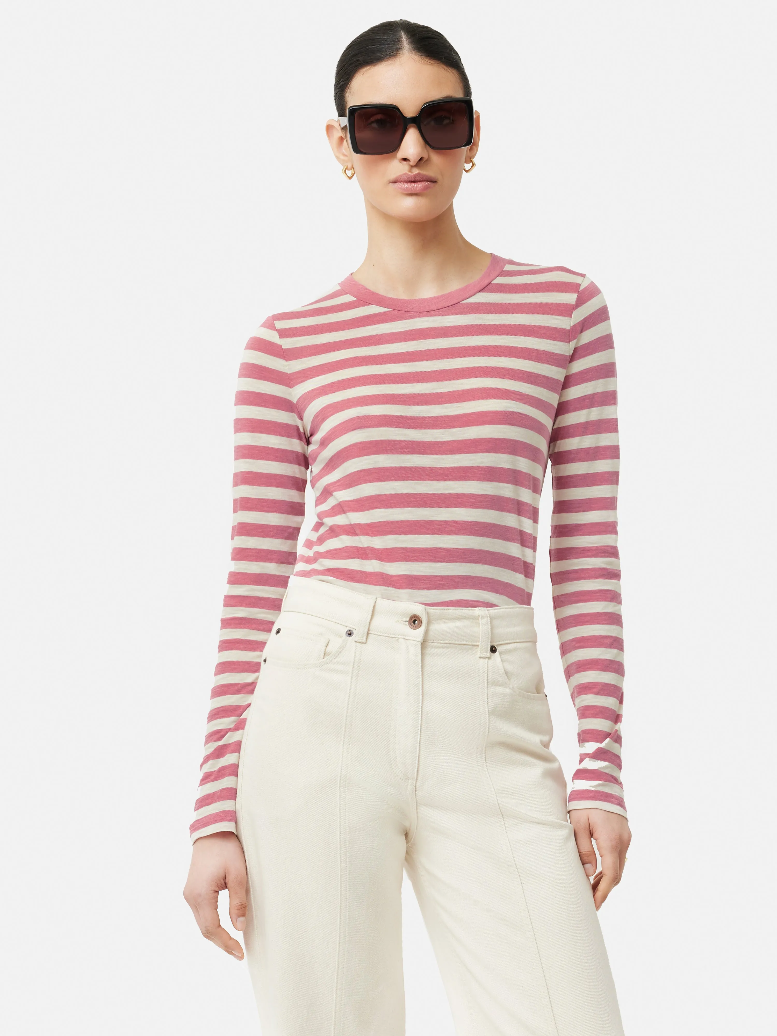 Cotton Slub Stripe Long Sleeve Tee | Pink sold by Jigsaw