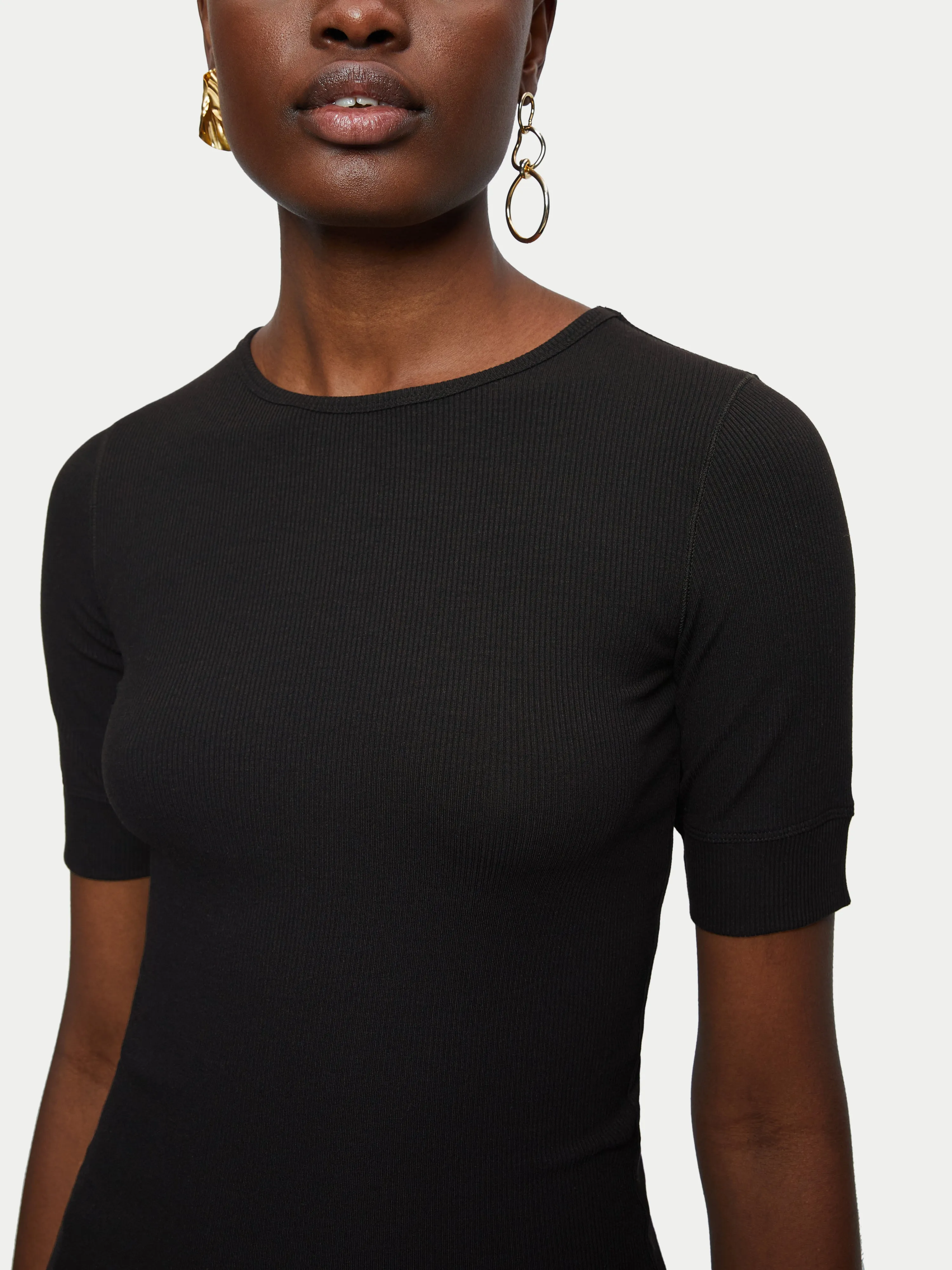 Bovey Ribbed Crew Neck Tee | Black sold by Jigsaw product image thumbnail 4