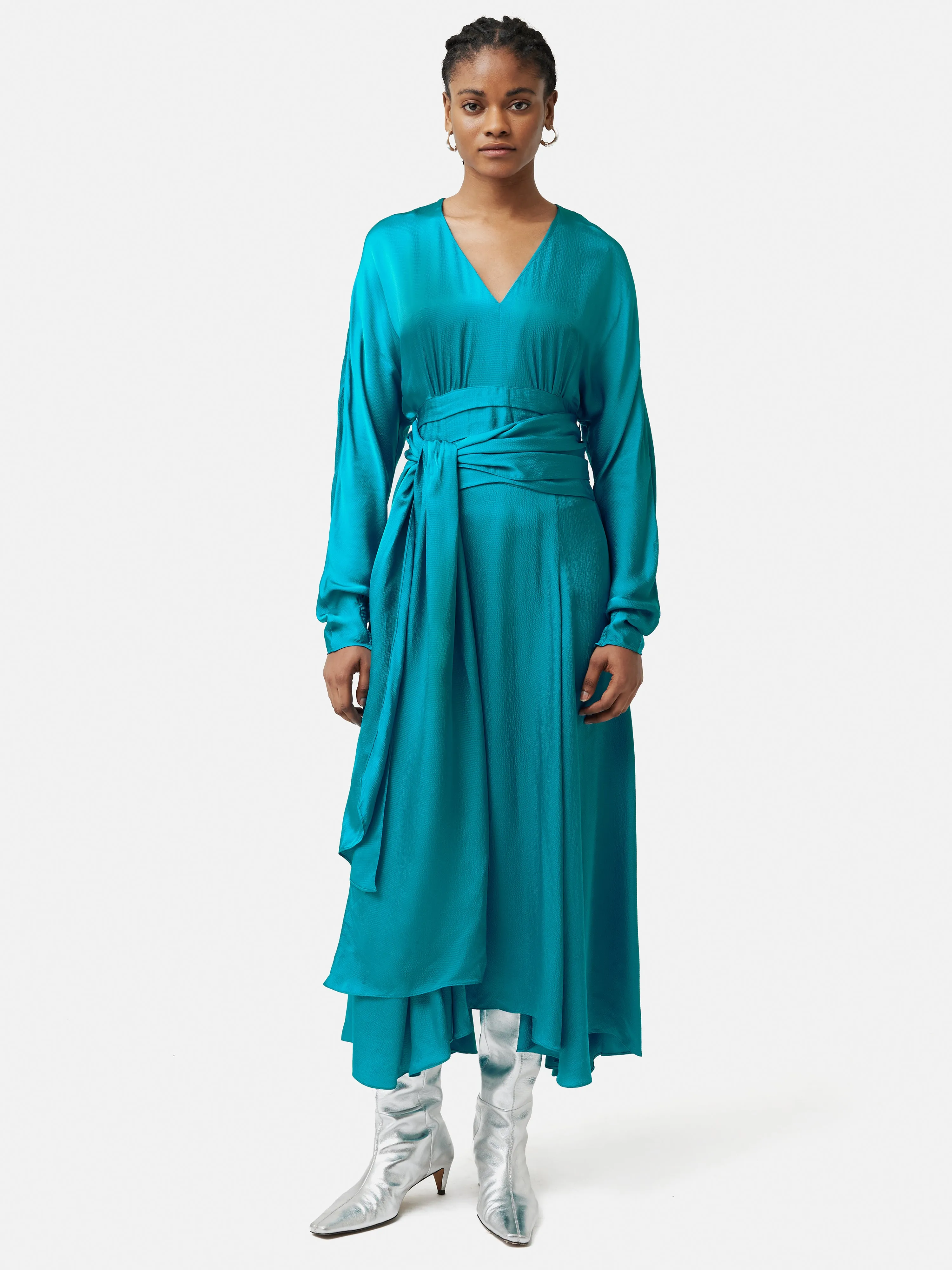 Hammered Satin Sash Dress | Blue sold by Jigsaw product image thumbnail 3