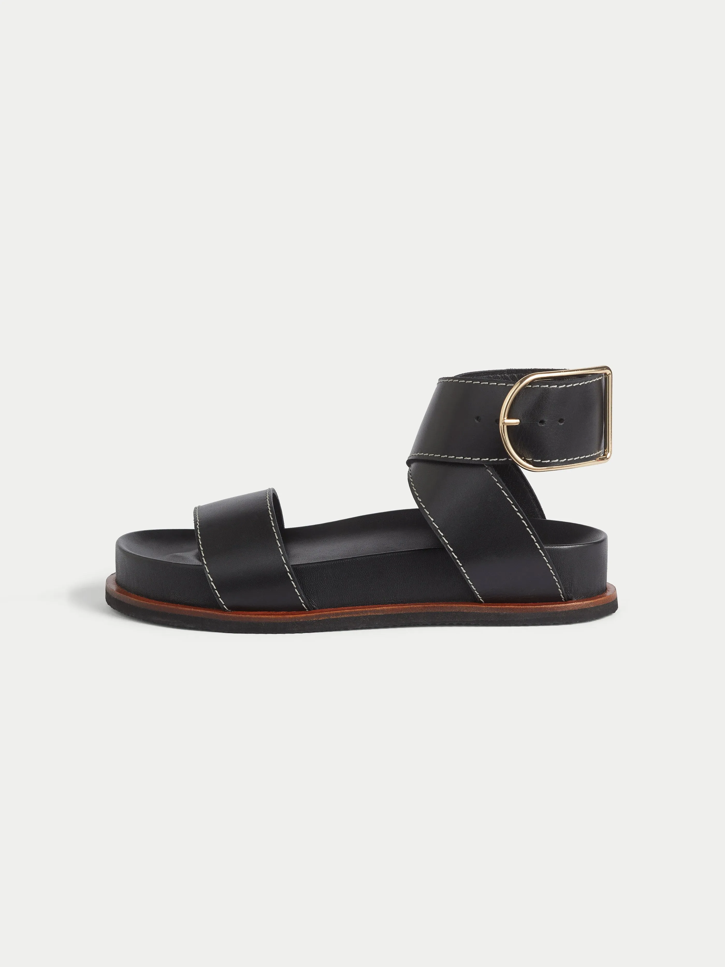 Crowle Leather Footbed Sandal | Black sold by Jigsaw