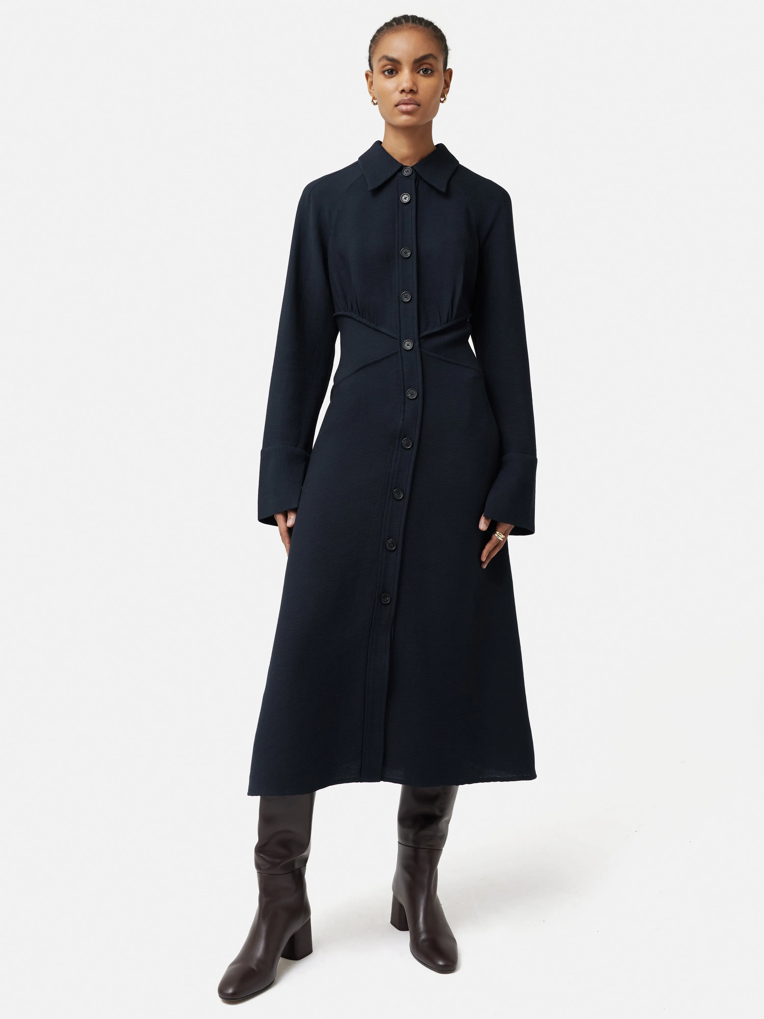 Textured Midi Shirt Dress | Navy sold by Jigsaw product image thumbnail 3