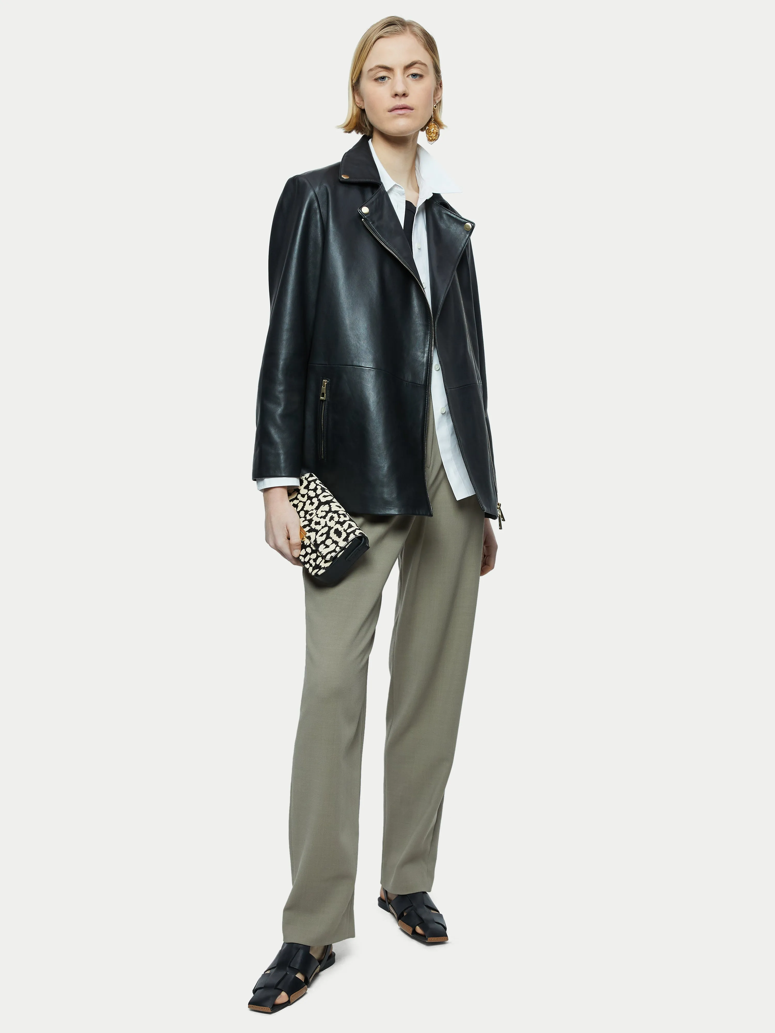 Sanford Long Leather Biker | Black sold by Jigsaw product image thumbnail 3