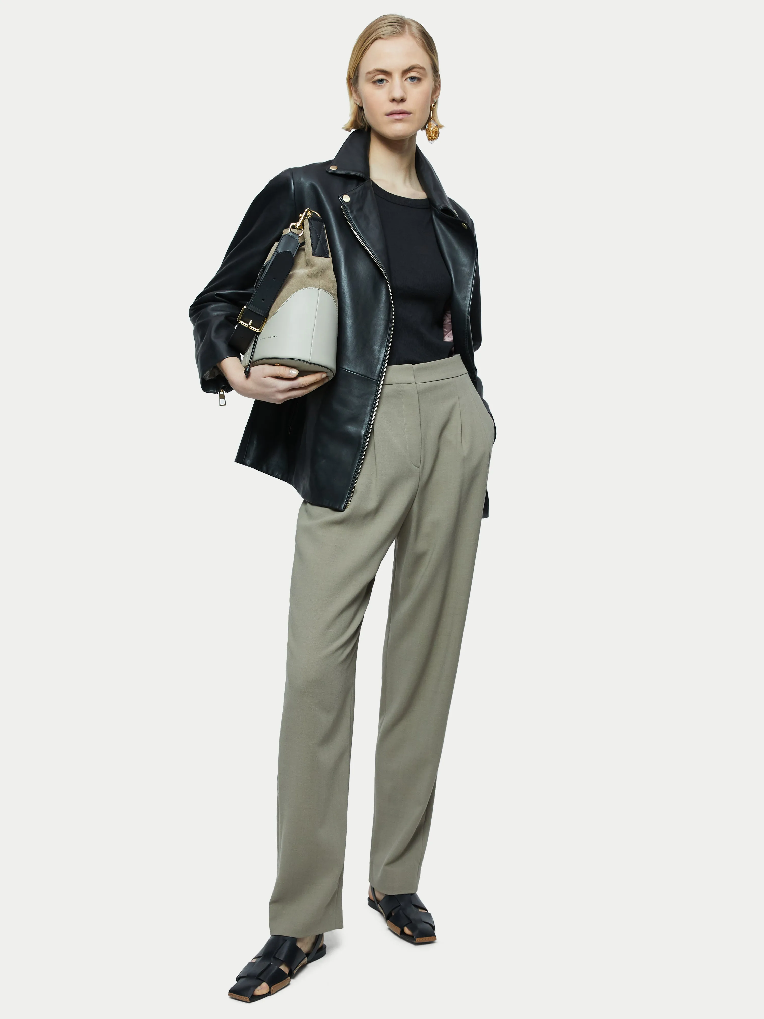 Sanford Long Leather Biker | Black sold by Jigsaw product image thumbnail 5