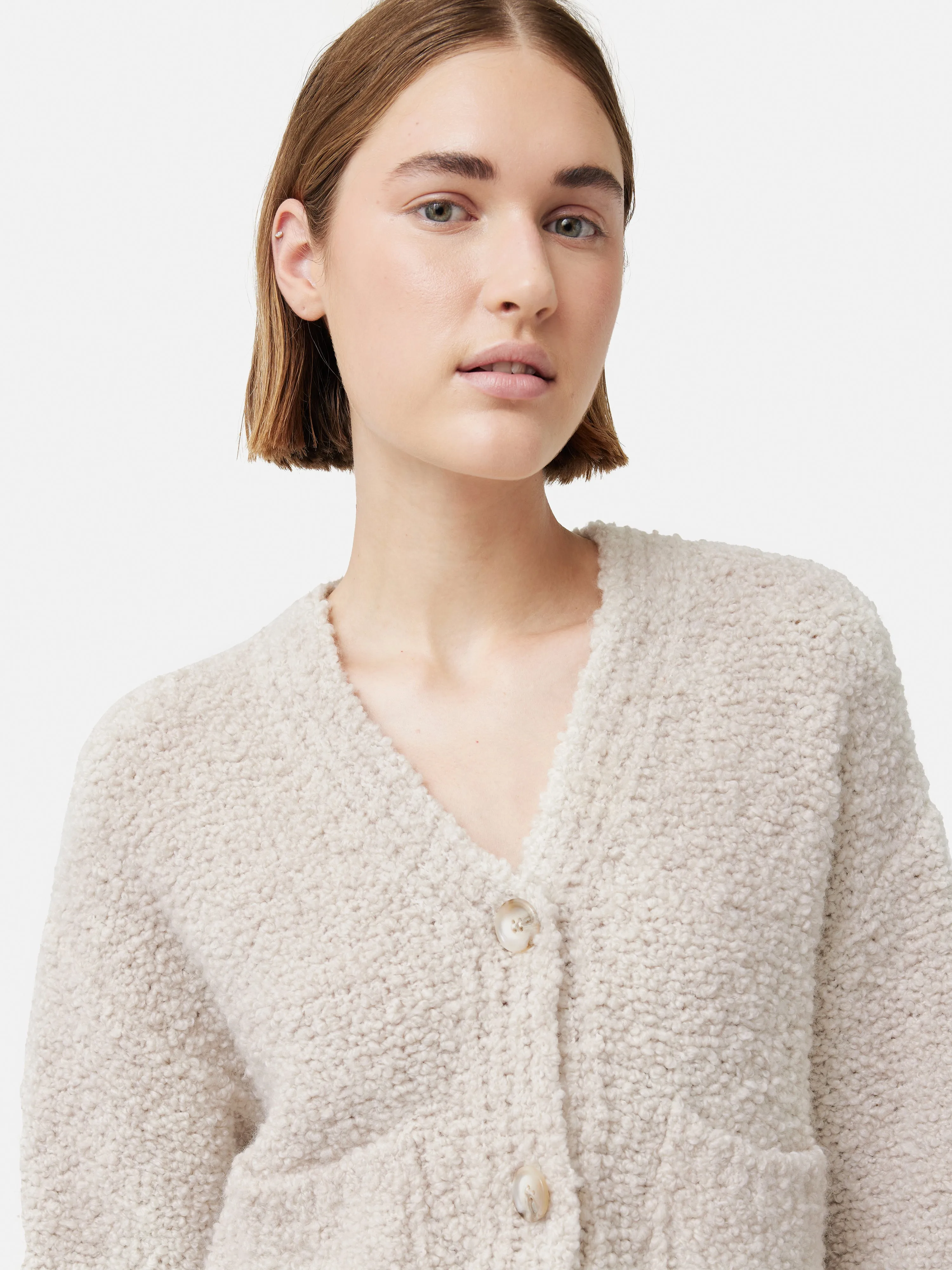Boucle V Neck Cardigan | Cream sold by Jigsaw product image thumbnail 3