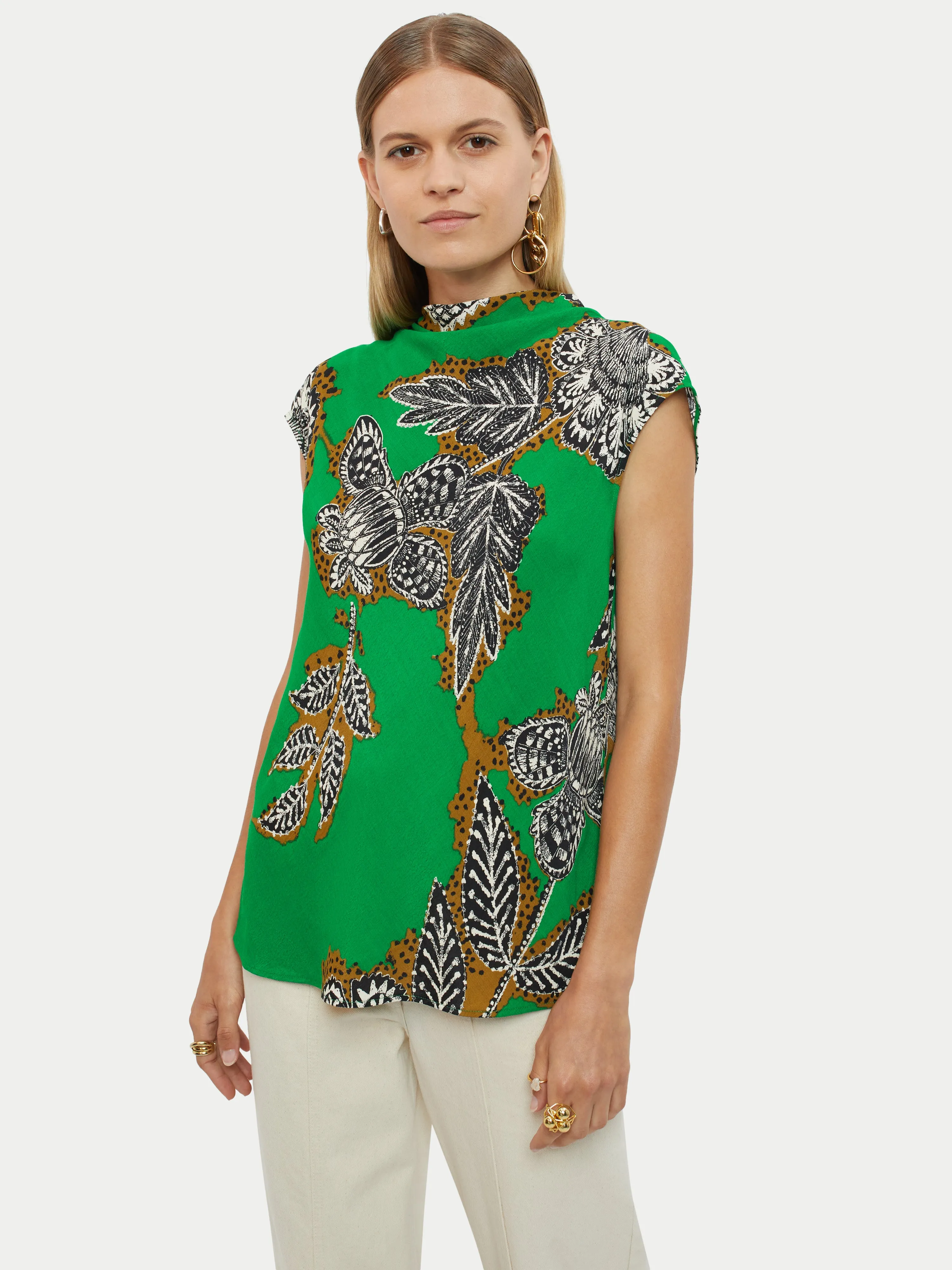 Block Floral Cowl Neck Top | Green sold by Jigsaw